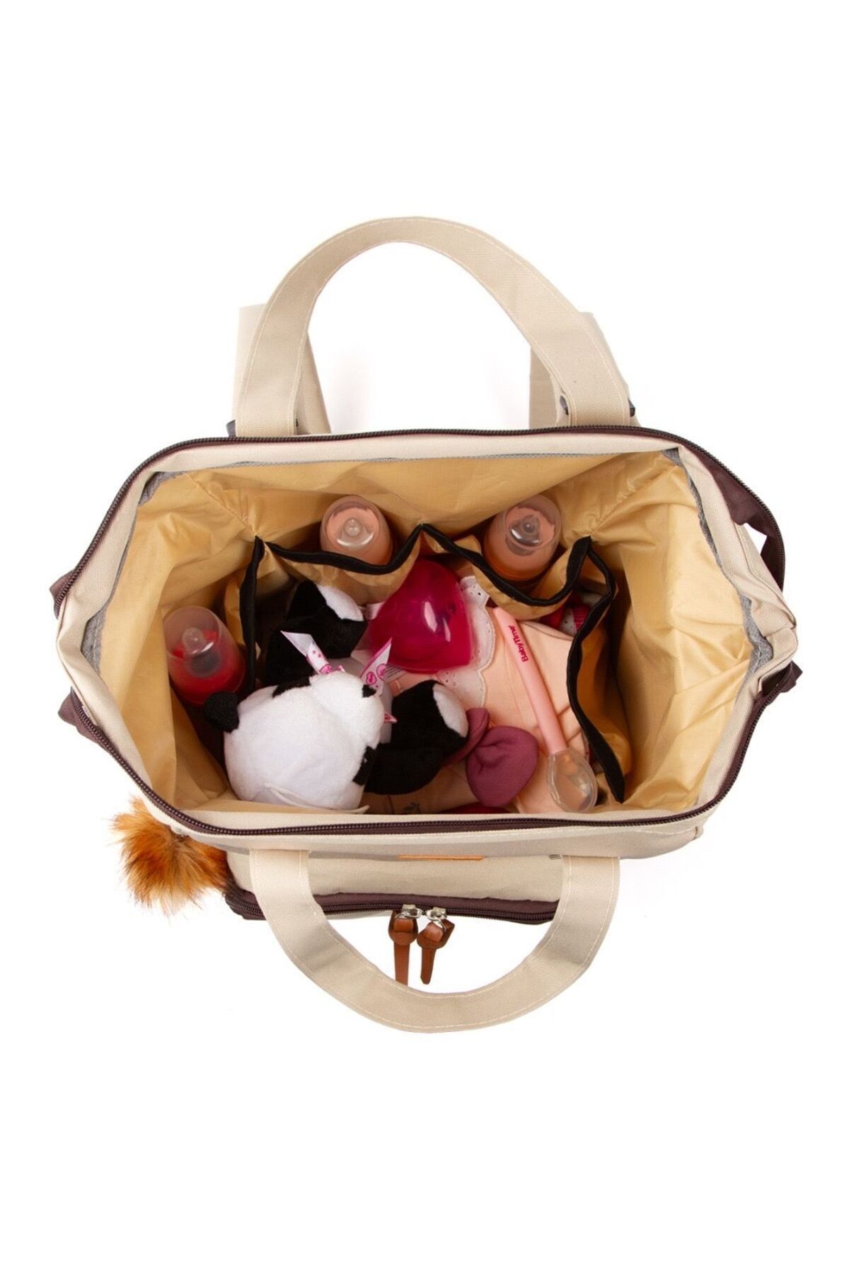 Halk Sepeti Anne Bebek Bakım Sırt-Omuz Çantası Ponponlu Su Geçirmez Termal Biberon Bölmeli Puset Askı Hediyeli fotoğrafı 6 (önizleme)