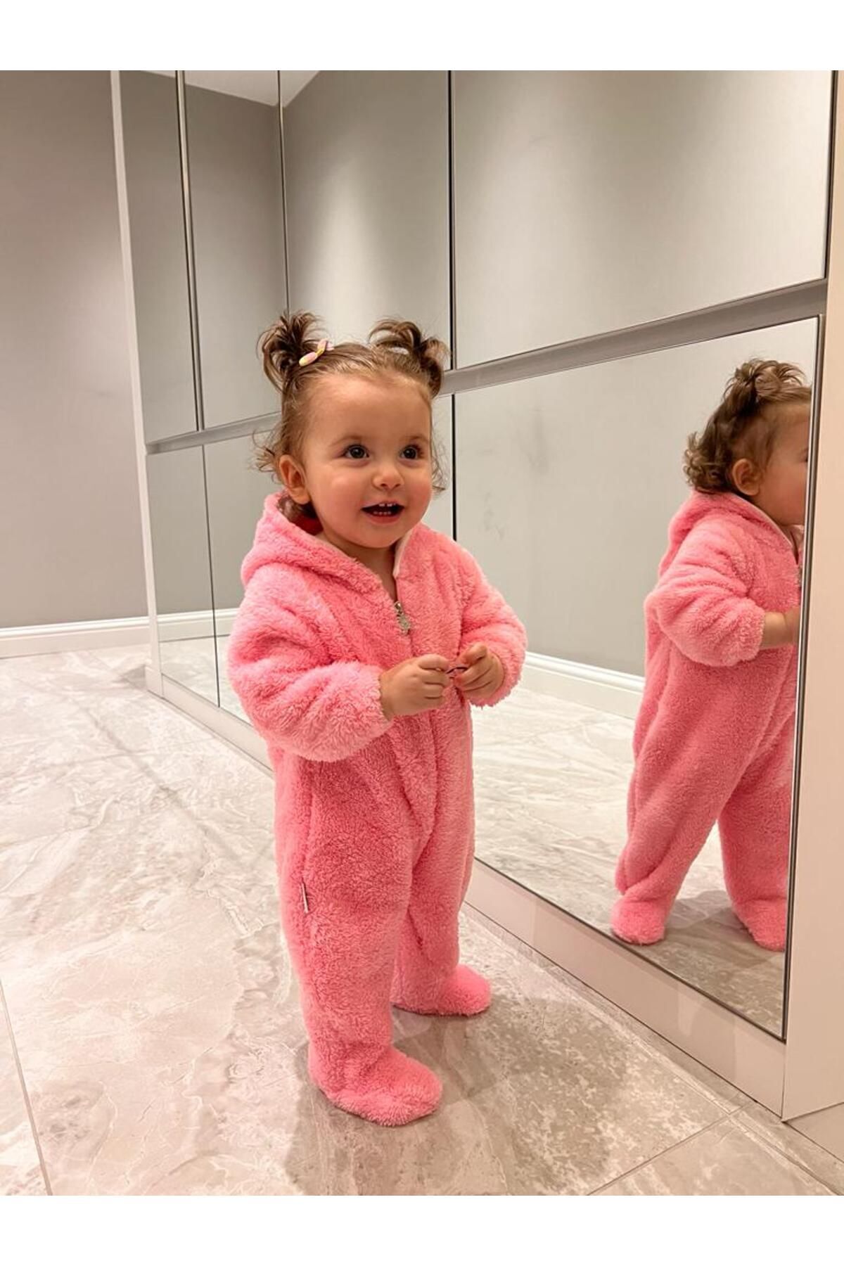 BT Baby Pembe Peluş Unisex Fermuarlı Patikli Kışlık Bebek Uyku Tulumu Welsoft fotoğrafı 2 (önizleme)