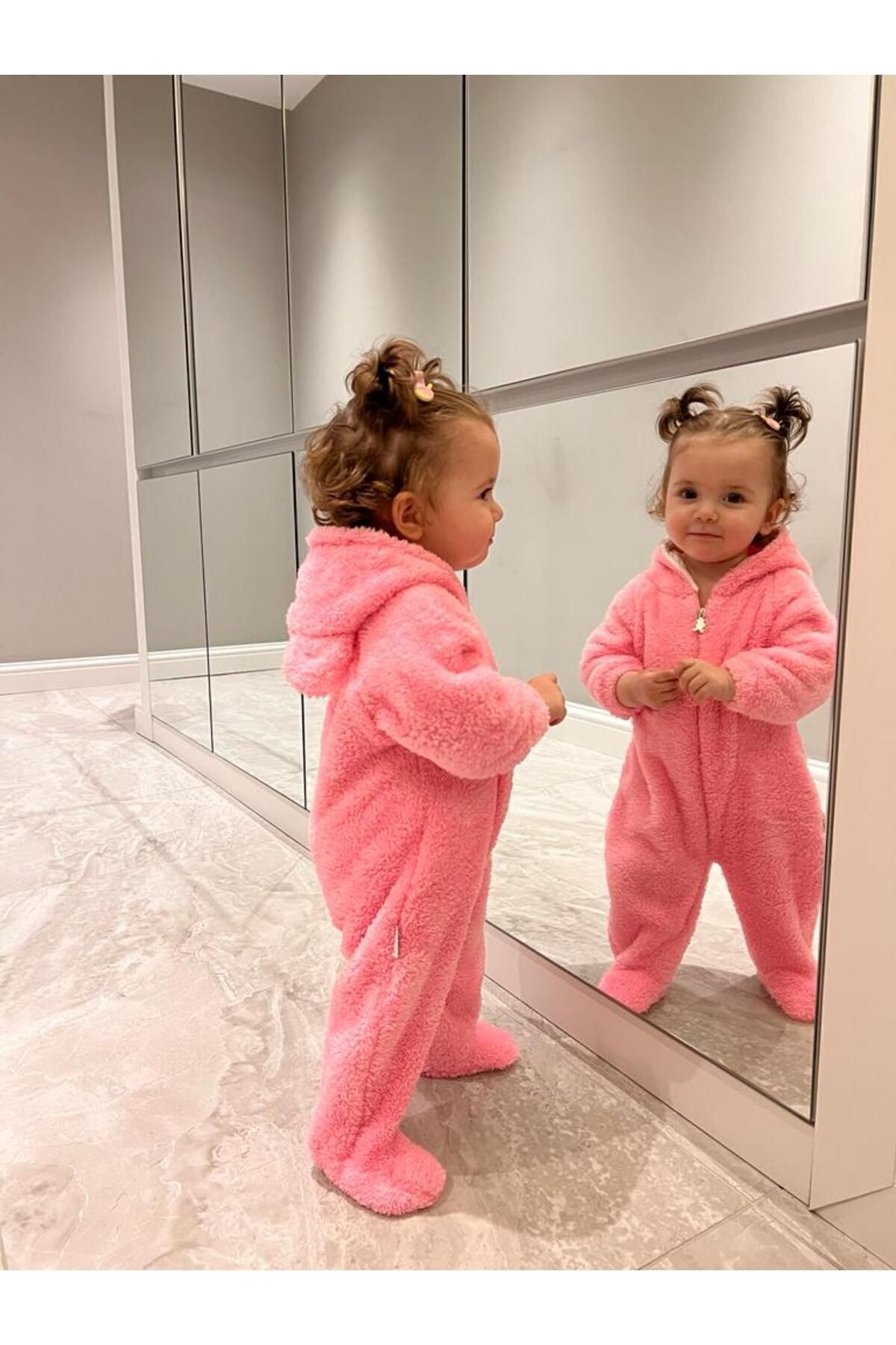 BT Baby Pembe Peluş Unisex Fermuarlı Patikli Kışlık Bebek Uyku Tulumu Welsoft fotoğrafı 7 (önizleme)