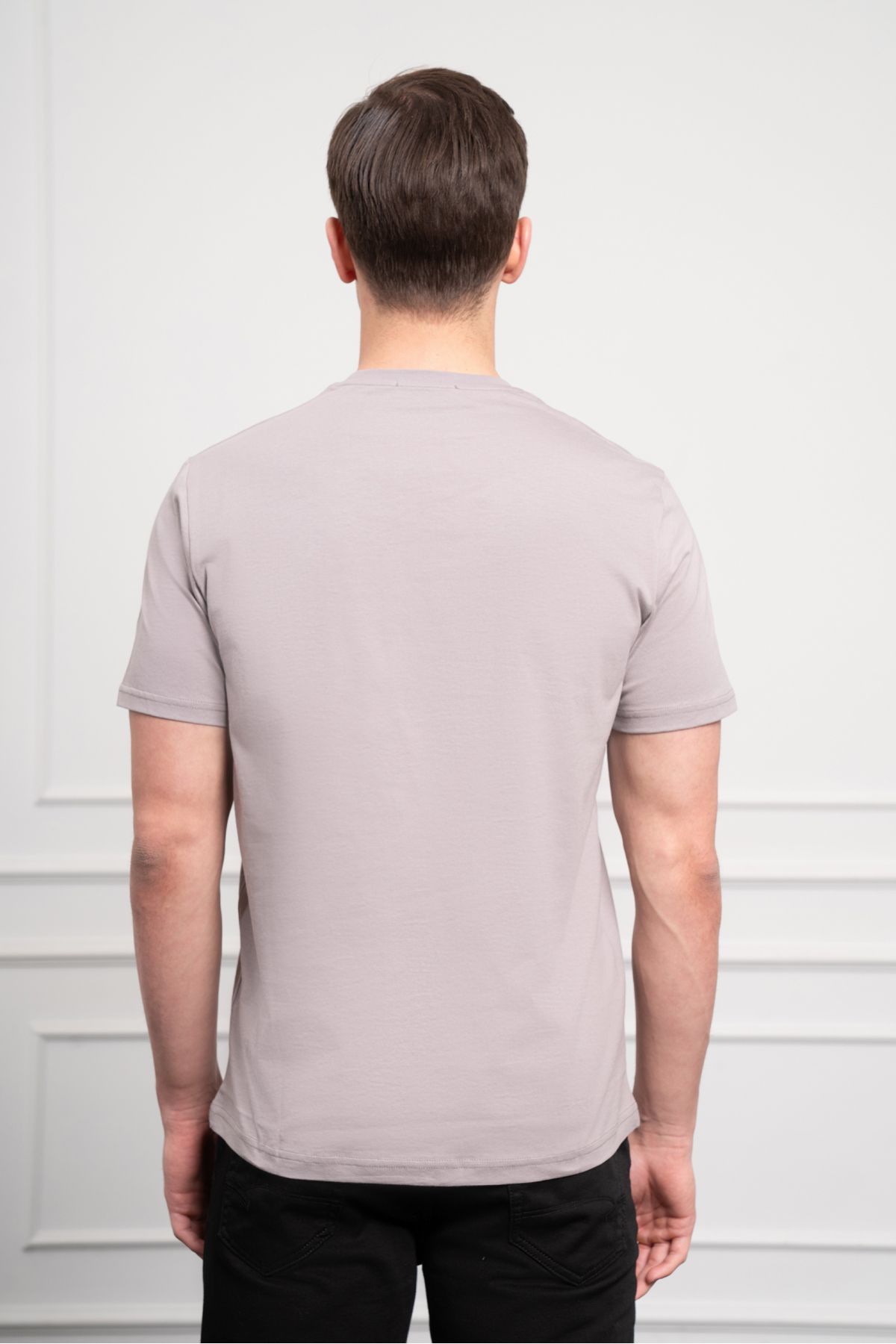 Morven-Pánské SVĚTLE ŠEDÉ bavlněné tričko Basic Crew Neck Dynamic Fit 5