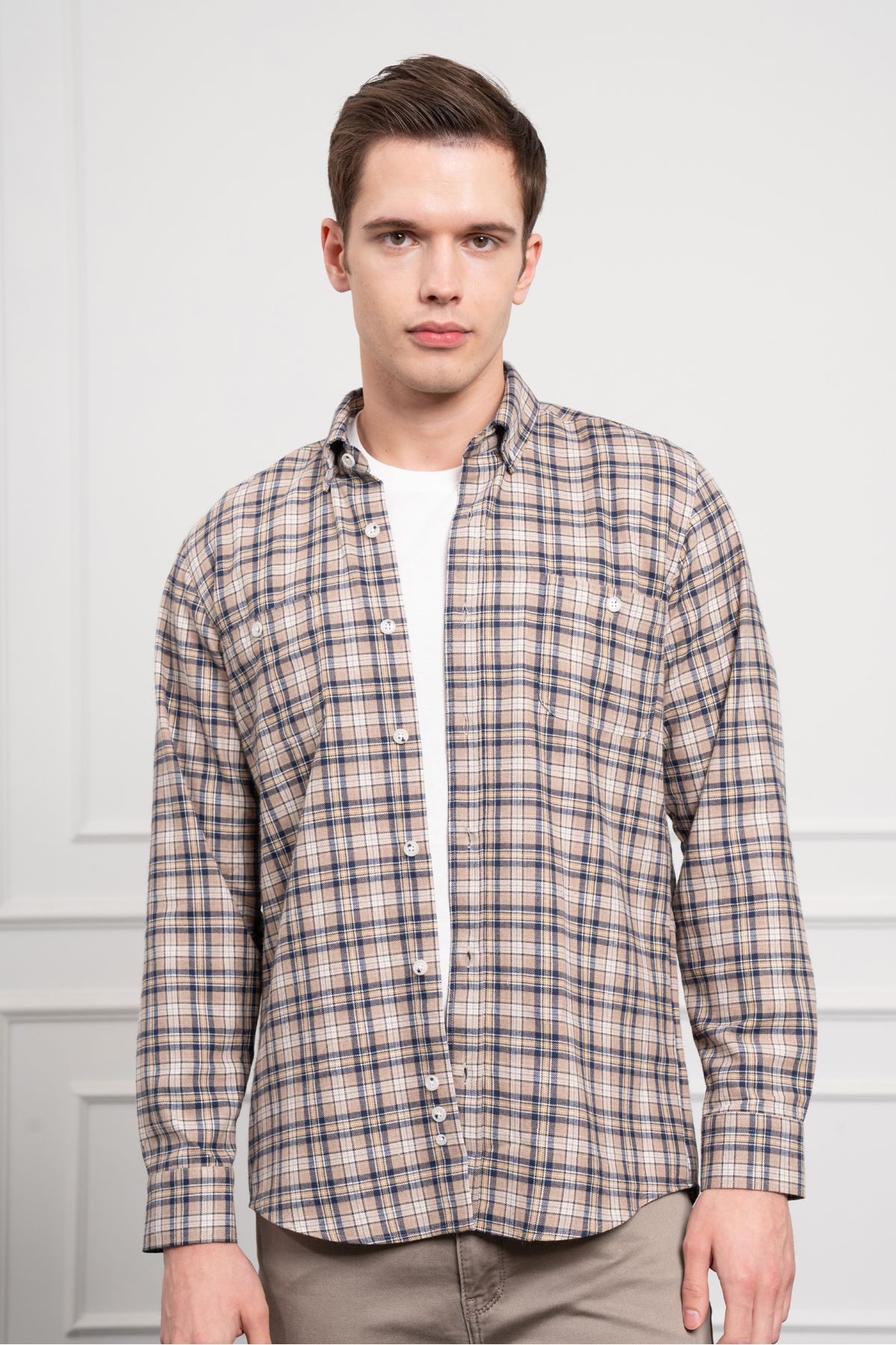 Morven-Men's Mink Winter Button Collar Regular Fit Shirt 3