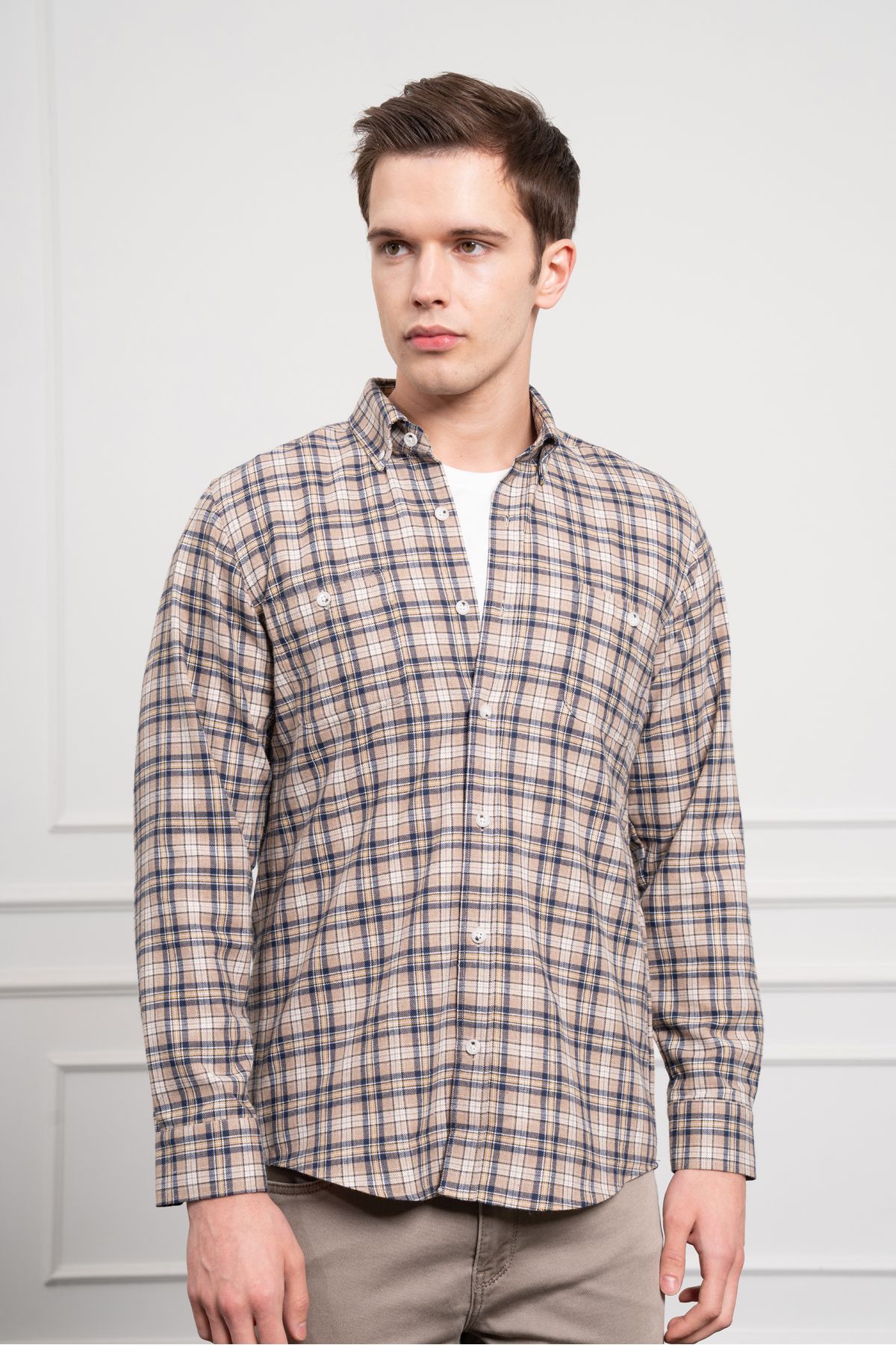 Morven-Men's Mink Winter Button Collar Regular Fit Shirt 1