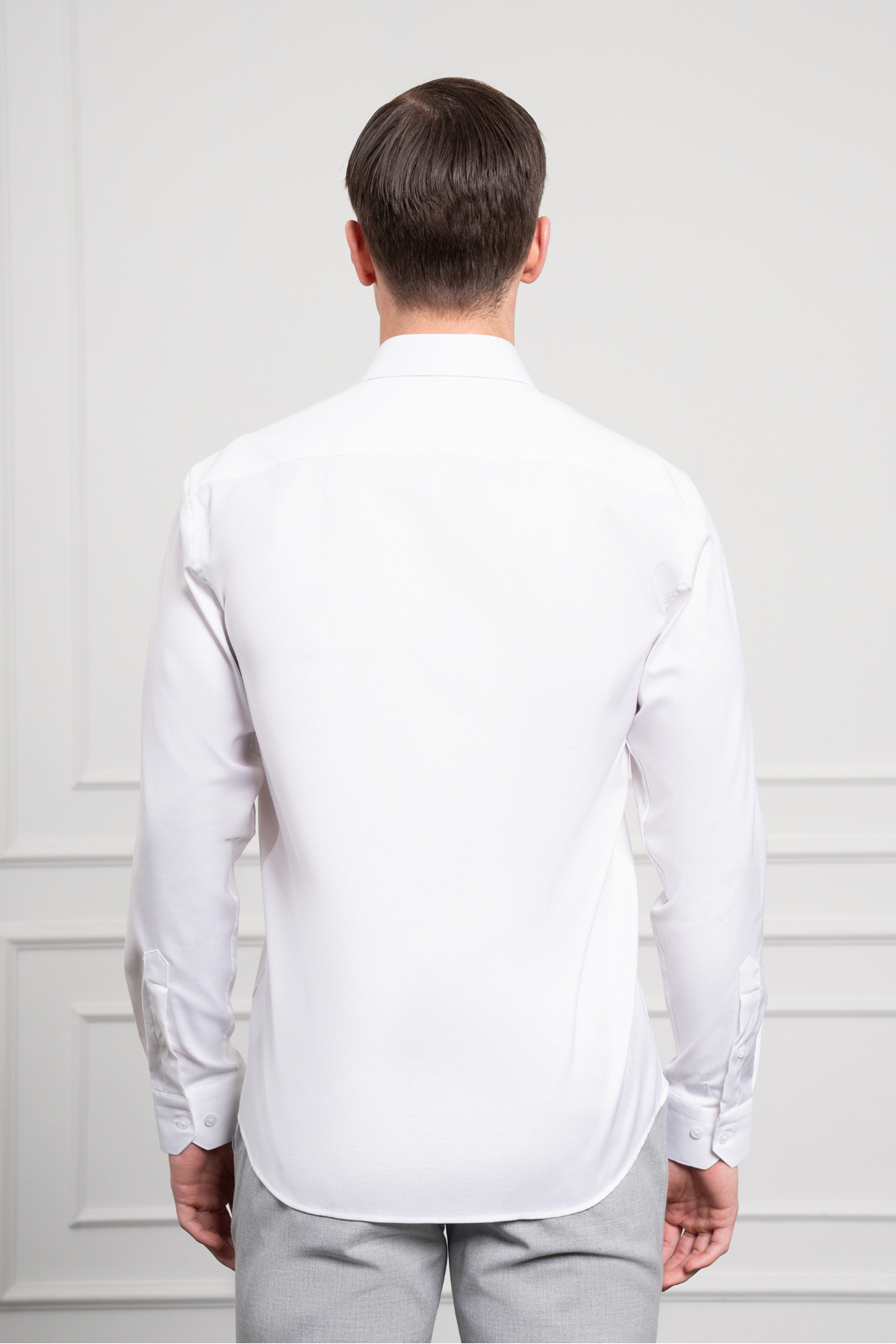 Morven-Мъжка бяла памучна риза с италианска яка, в стил Slim Fit 5