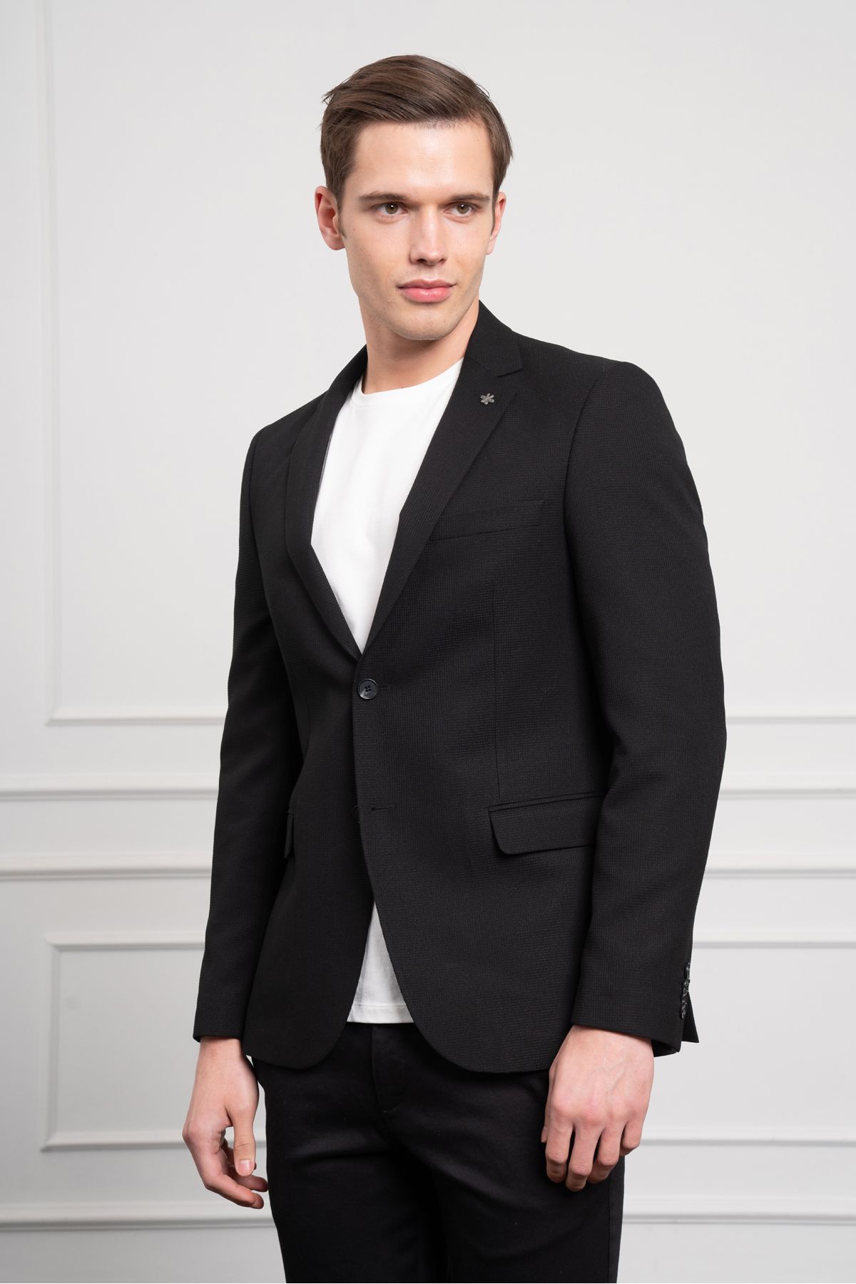 Morven-Мъжко черно яке Slim Fit с моно яка 4