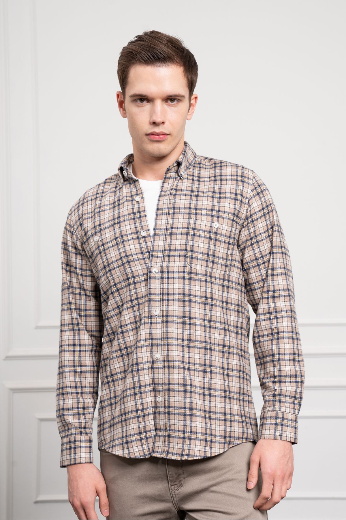Morven-Men's Mink Winter Button Collar Regular Fit Shirt 2