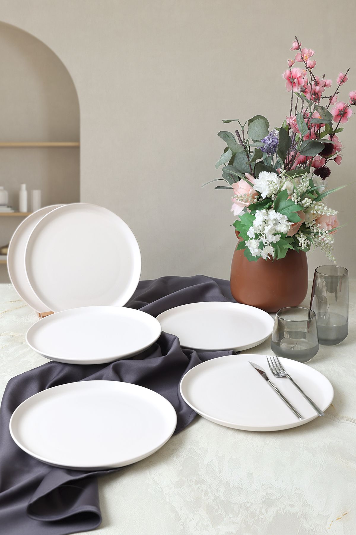 Keramika-Matte White Hitit Serving Plate 25 cm 6 Pieces 022 2