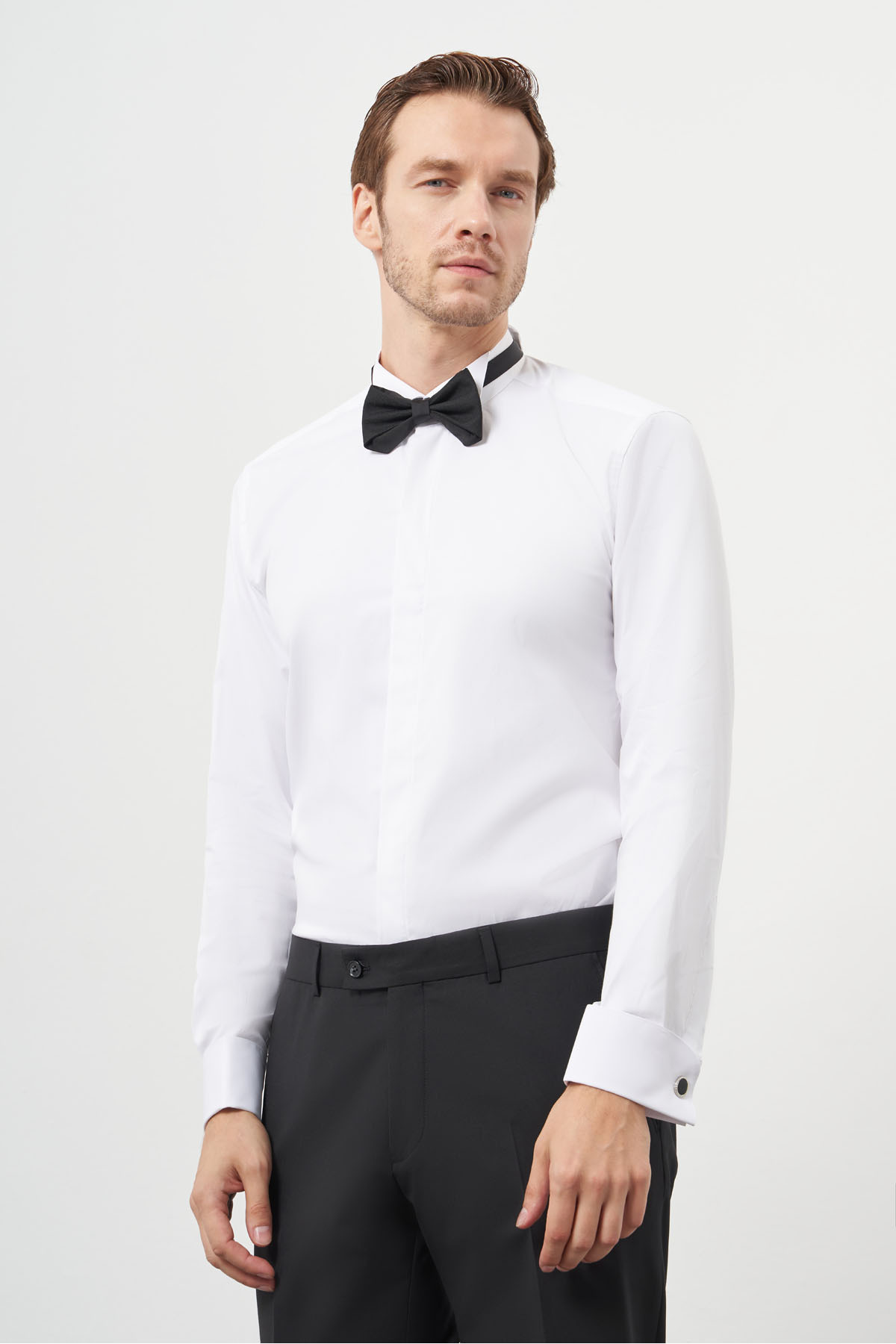 Morven-Cămașă albă pentru bărbați, slim fit, cu guler Ata 3
