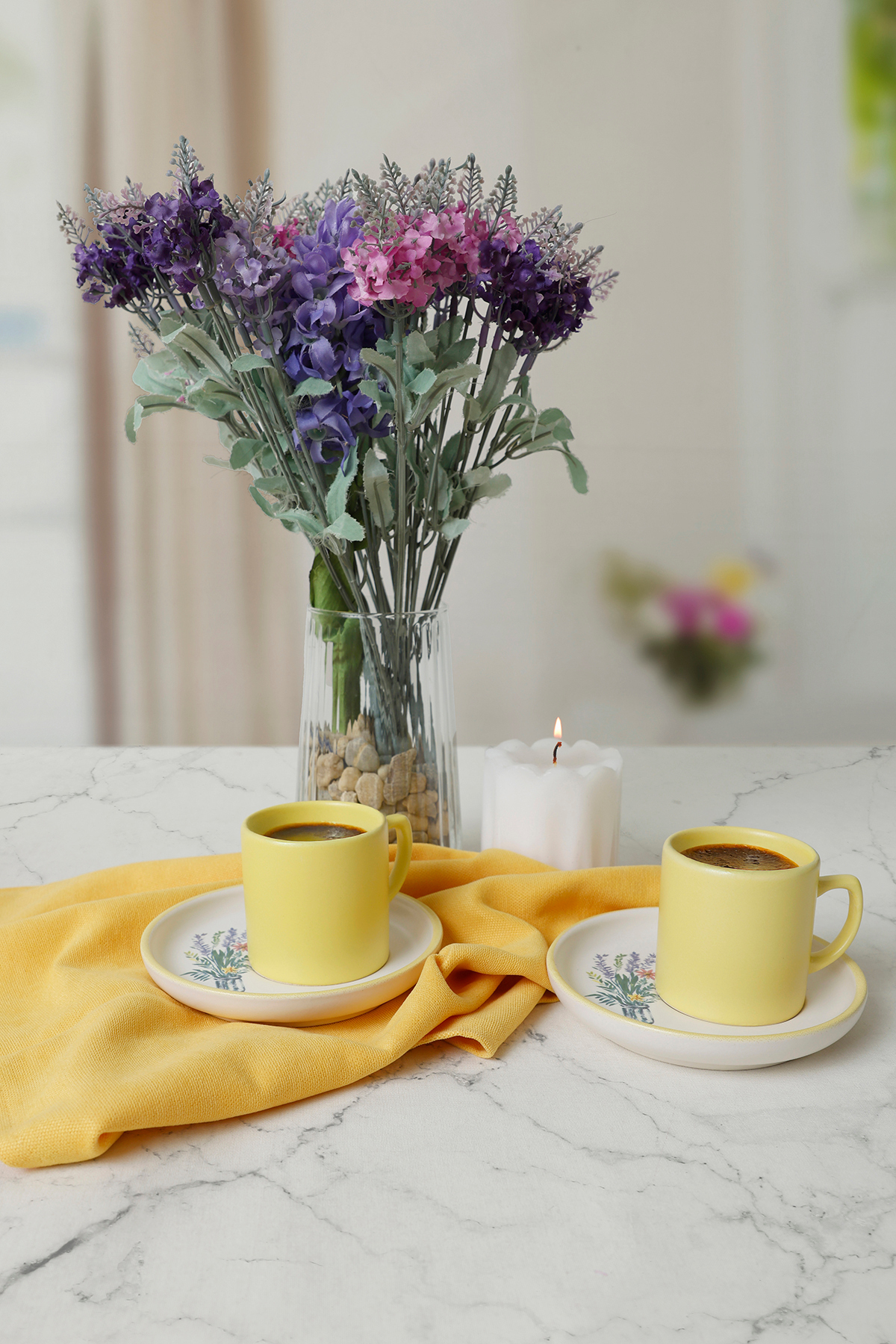 ست ۴ پارچه‌ای دو نفره Elegant Blossoms مدل ۲۱۷۹۰ رنگ زرد و قهوه‌ای