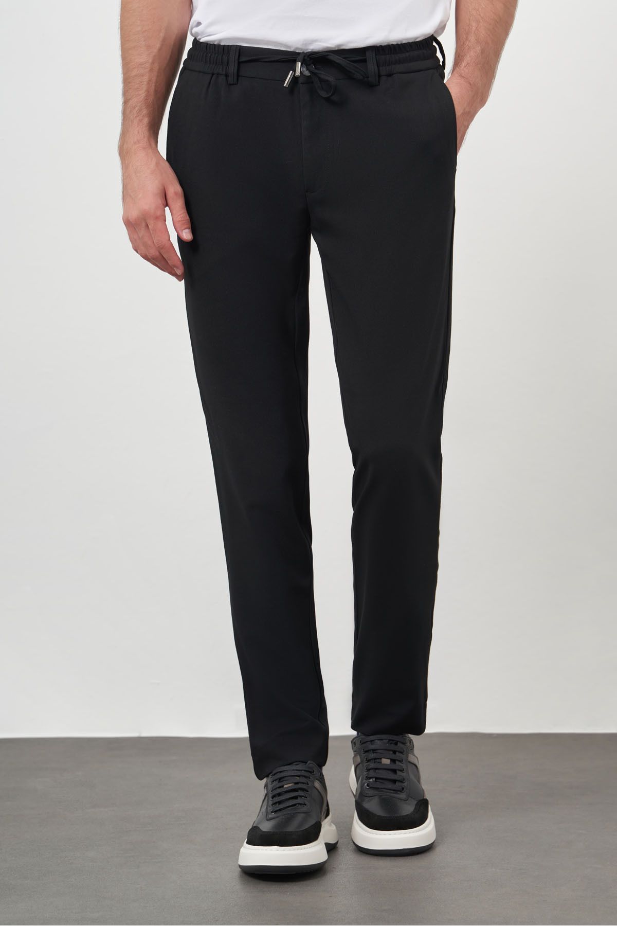 Morven-Men's Black Polyviscose Trend Drawstring Jogger Slim Fit Sports Trousers 1