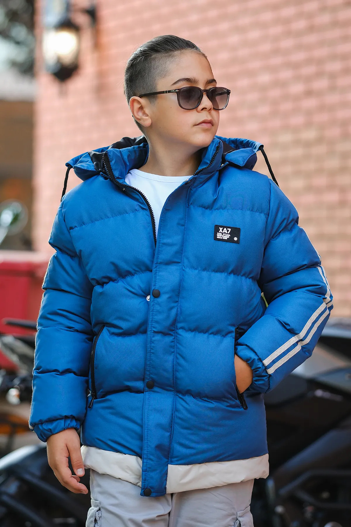 Zaziko Kids Erkek Çocuk Çıkarılabilir Kapüşonlu Kolları Şeritli