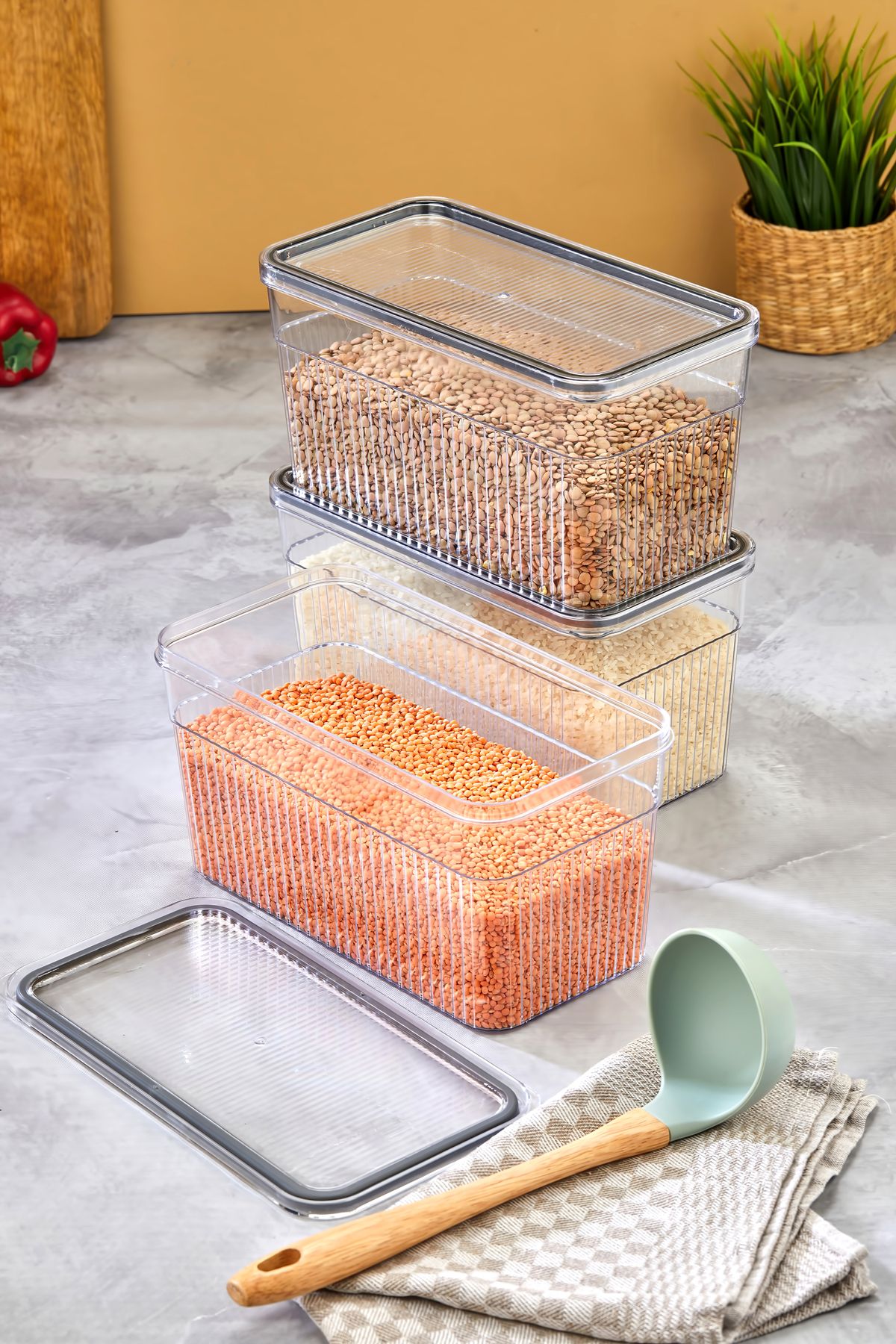 Espas Home-3 Piece Storage Container Set with Gaskets and Leak-Proof Lids – Refrigerator and Dry Food Compatible 3X3600 ml 6