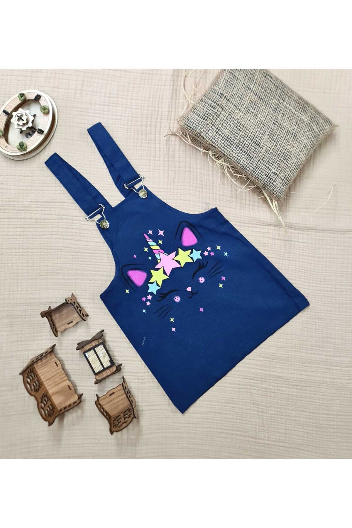 minikiss Kedicik Baskılı Gabardin Kumaş Ayarlı Askılı Kız Çocuk Jile Elbise fotoğrafı 2 (önizleme)