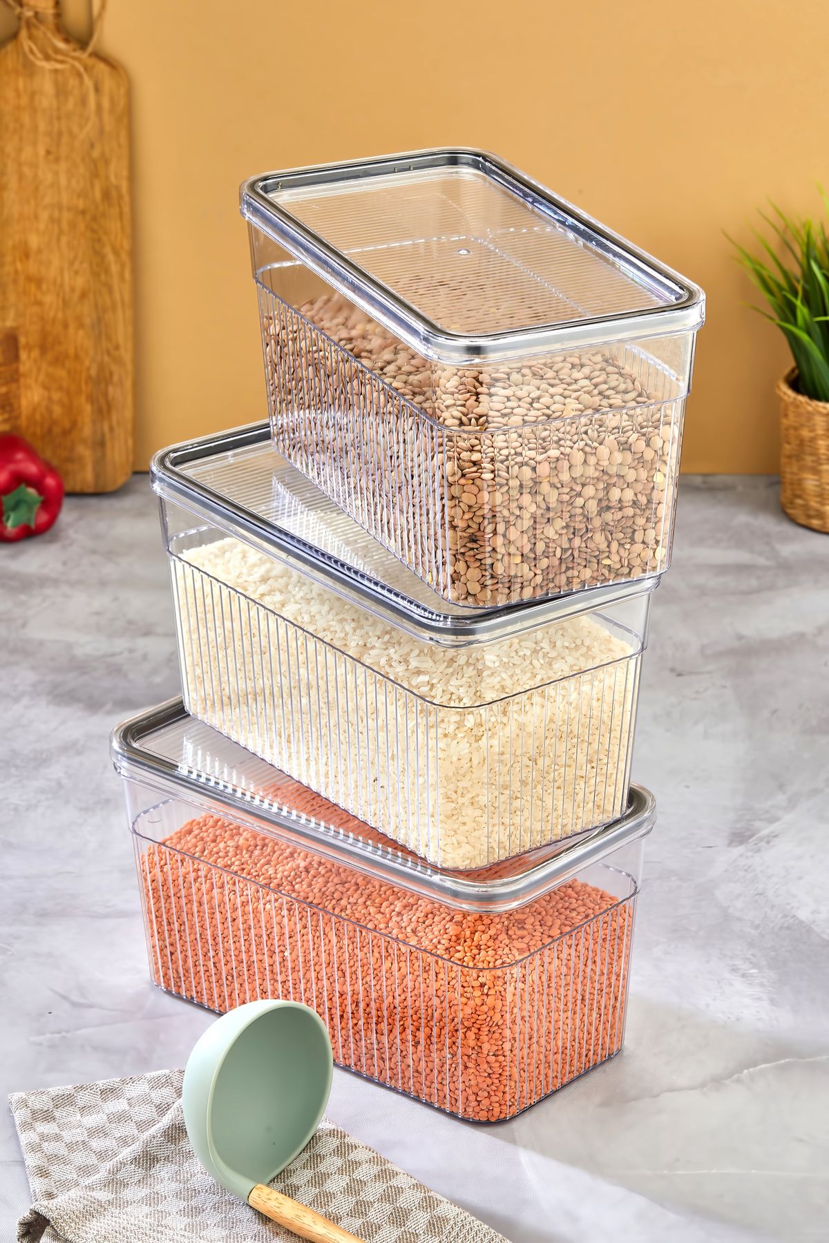 Espas Home-3 Piece Storage Container Set with Gaskets and Leak-Proof Lids – Refrigerator and Dry Food Compatible 3X3600 ml 3