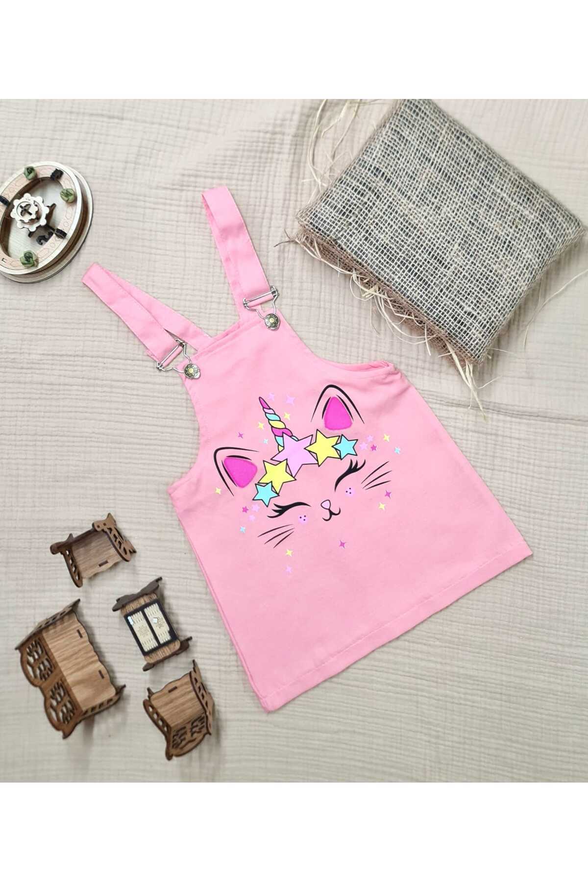 minikiss Kedicik Baskılı Gabardin Kumaş Ayarlı Askılı Kız Çocuk Jile Elbise fotoğrafı 2 (önizleme)