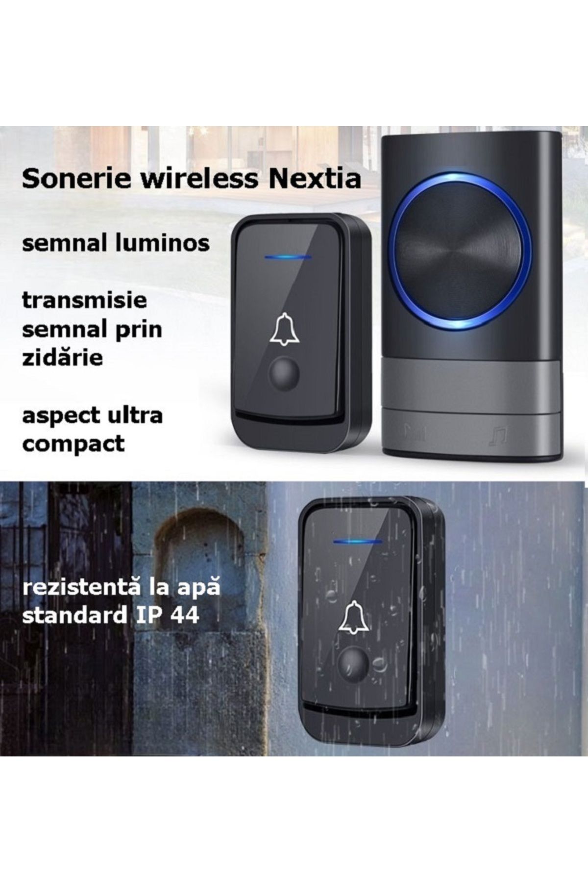 Nextia-Wireless Doorbell Q189-2, 52 chimes, 110 dB, 200 m, IP44. black 3