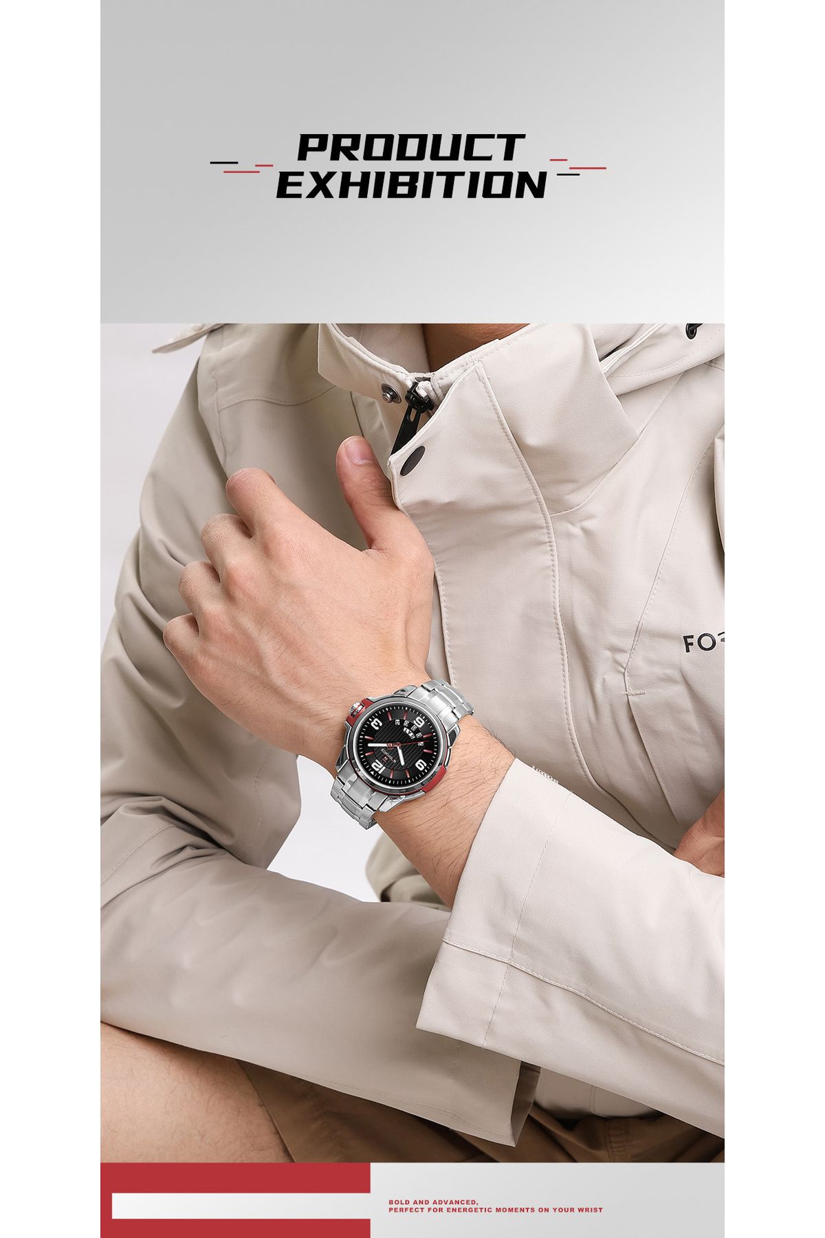 Naviforce-Mens Black Dial Stainless Steel Strap Watch Analog Quartz Waterproof with Day and Date Display 7