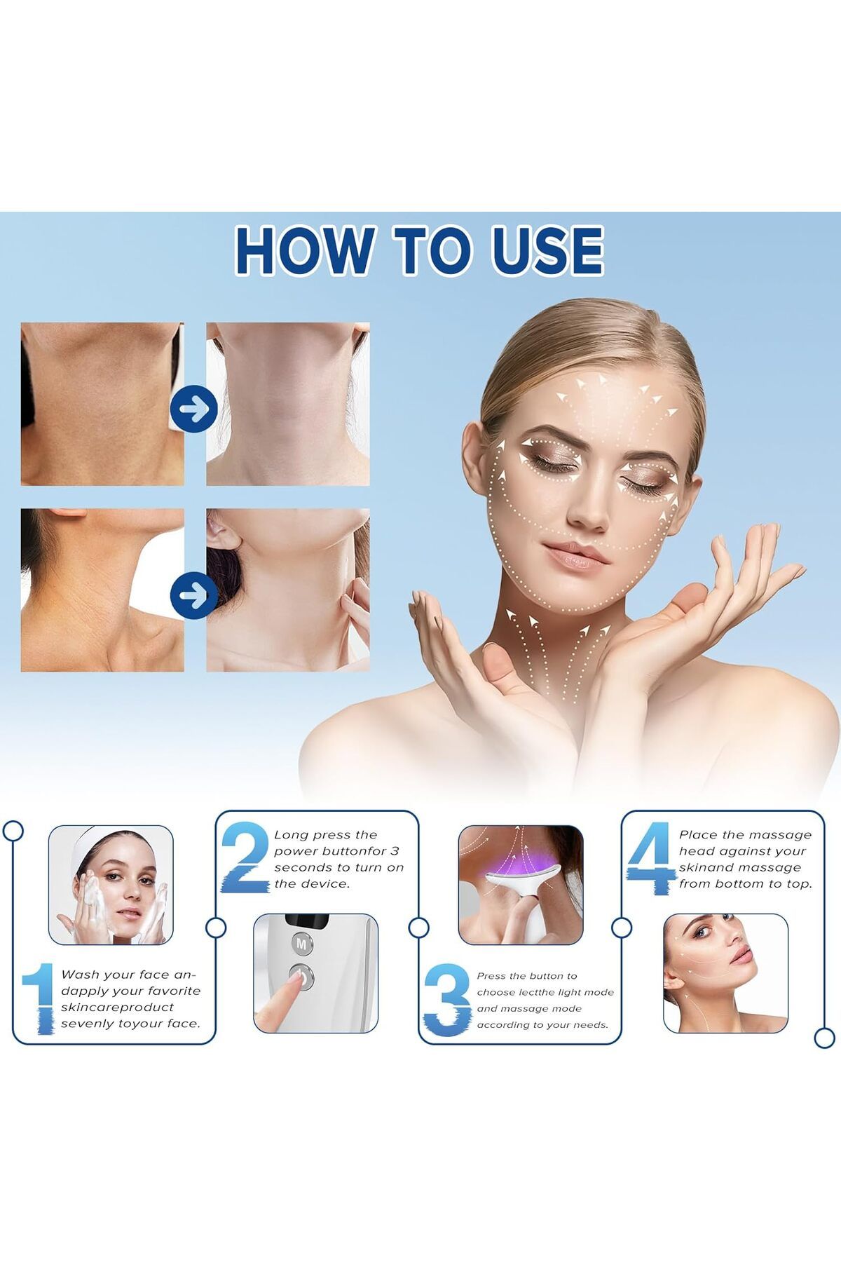 Bonjour-Neck Face Massager, Necomi Face Sculpting Tool Multi-Function Face Massager with 7 Color Modes, 45± 7