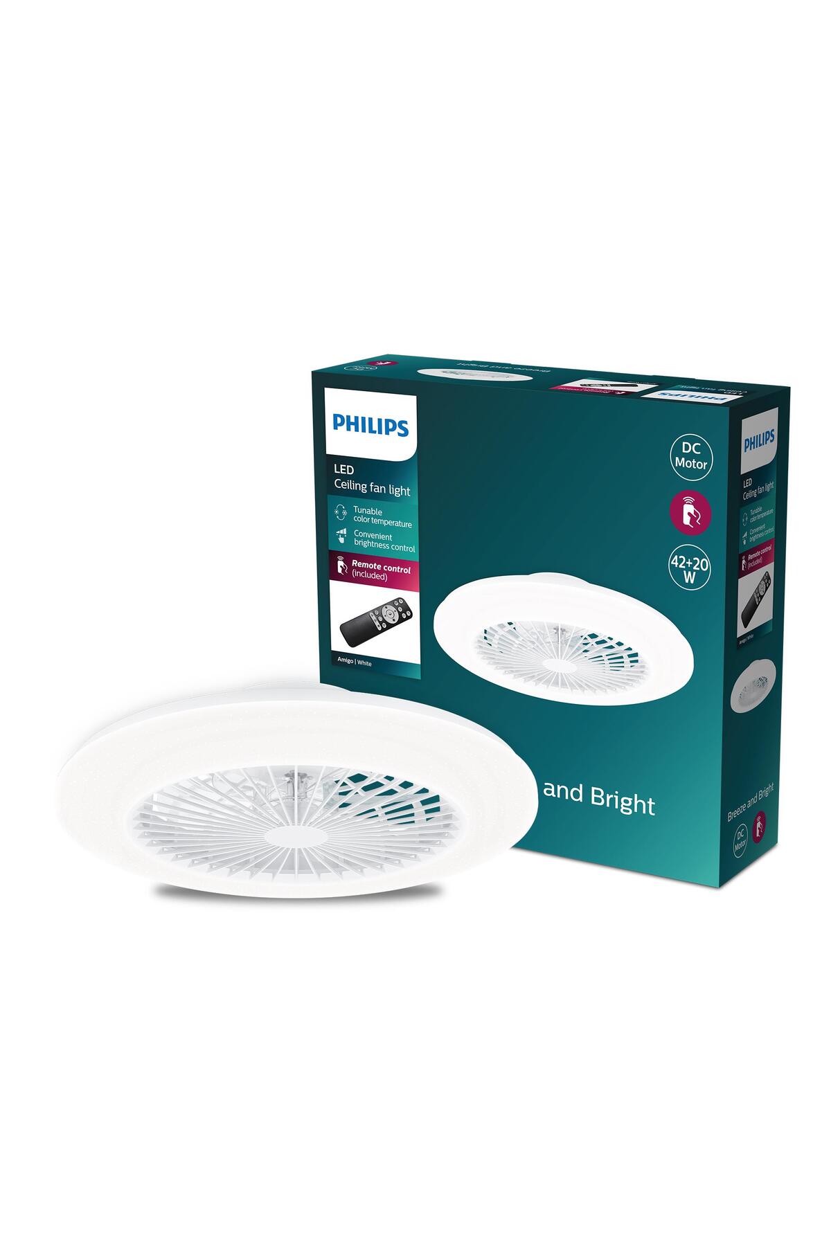 Philips Plafonnier Plat + Ventilateur Amigo 25W+60W Avec Télécommande - Éclairage Et Air Frais