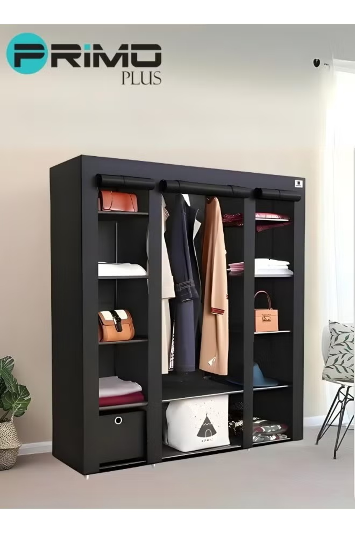 Black Bedroom Portable Wardrobe Dimensions: L130X175X45 cm AE0-Wardrobe, one size