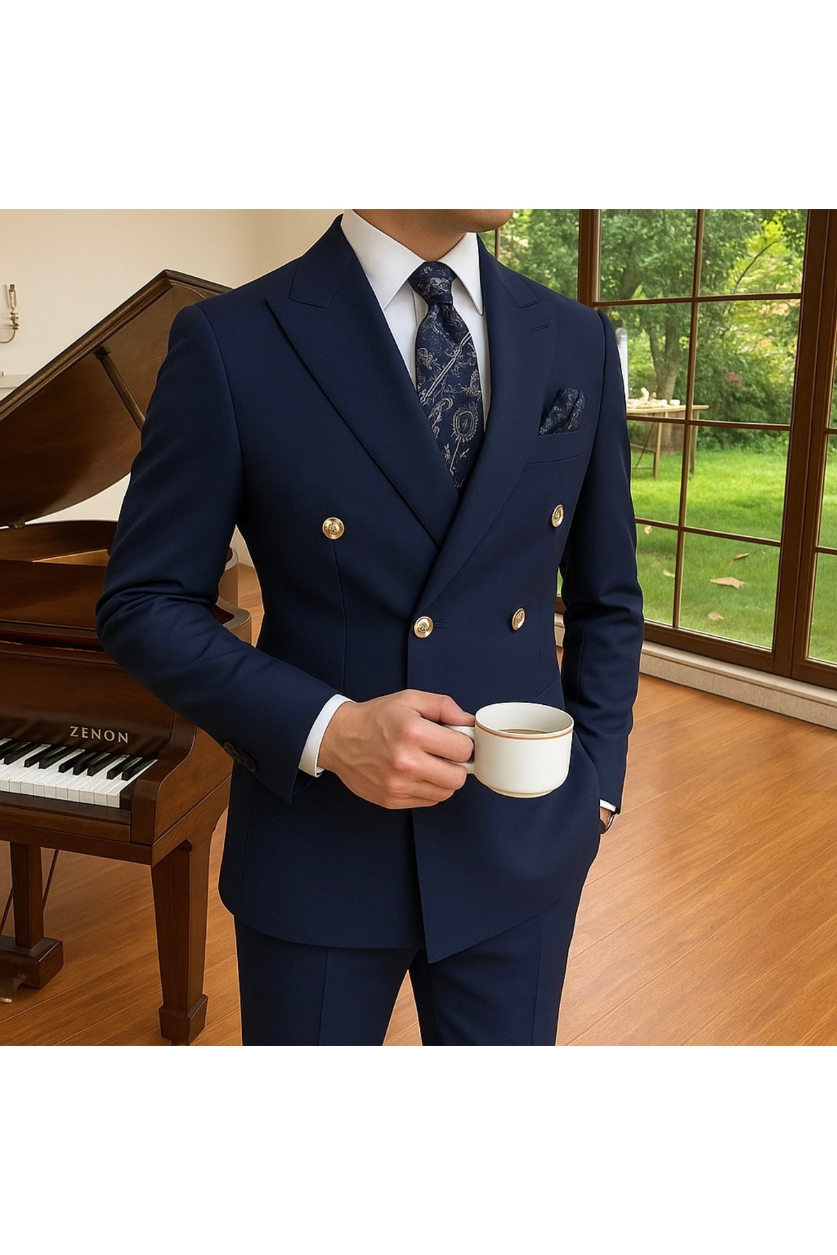 town walker  Erkek Slim Fit Kruvaze Takım Elbise - Görsel 2