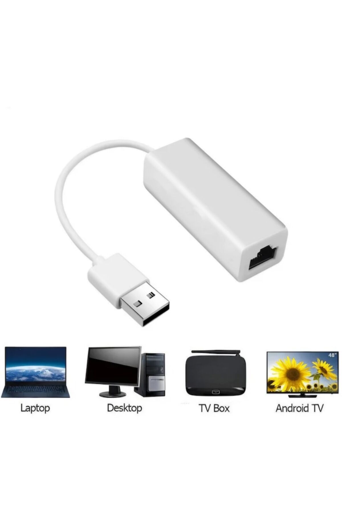 OEM-Cablu Ethernet de înaltă calitate, USB-A - RJ45, compatibilitate universală, Plug and Play, alb 3