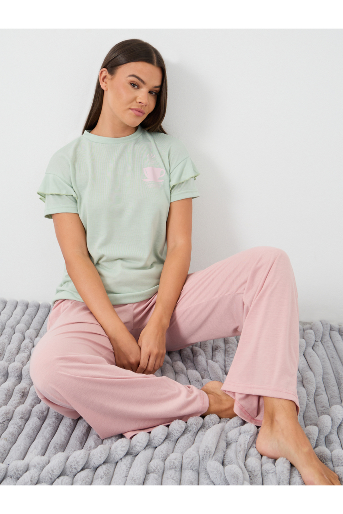 Styli Graphic Print Round Neck T-Shirt and Pyjama Set