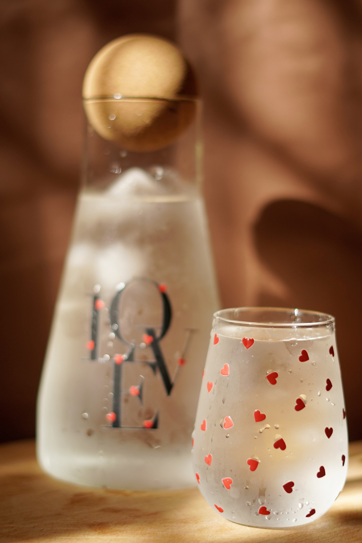 Caga Home CAGA PİNTEREST LOVE ve Kalp Desenli 2 Parça Bardak ve Borosilikat Cam Sürahi (900 ML) Takım Seti