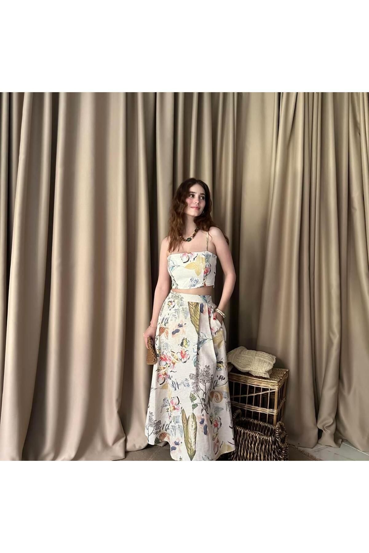 lizge giyim-PATTERNED MIDI SKIRT 6