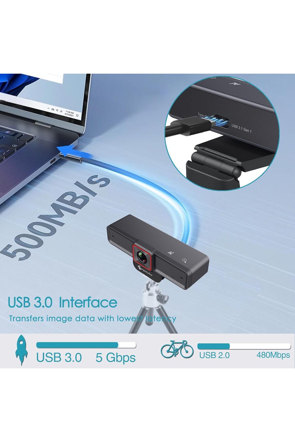 Angetube-4K AI Webcam: AI-Tracking Web Camera Dual AI Noise-Cancelling Microphones 7