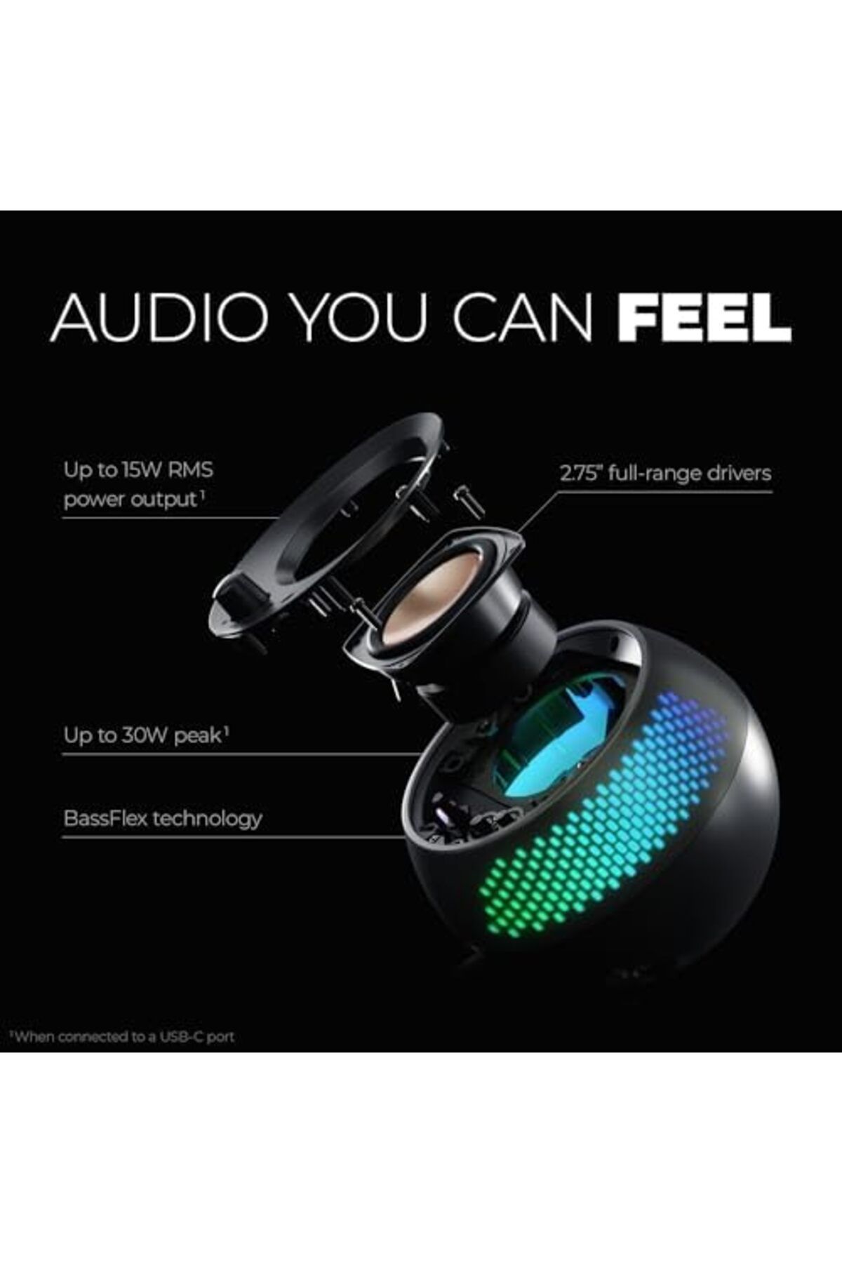 CREATIVE-Pebble X 2.0 USB-C Computer Speakers with Customizable RGB Lighting, Bluetooth 5.3, USB Aud 6