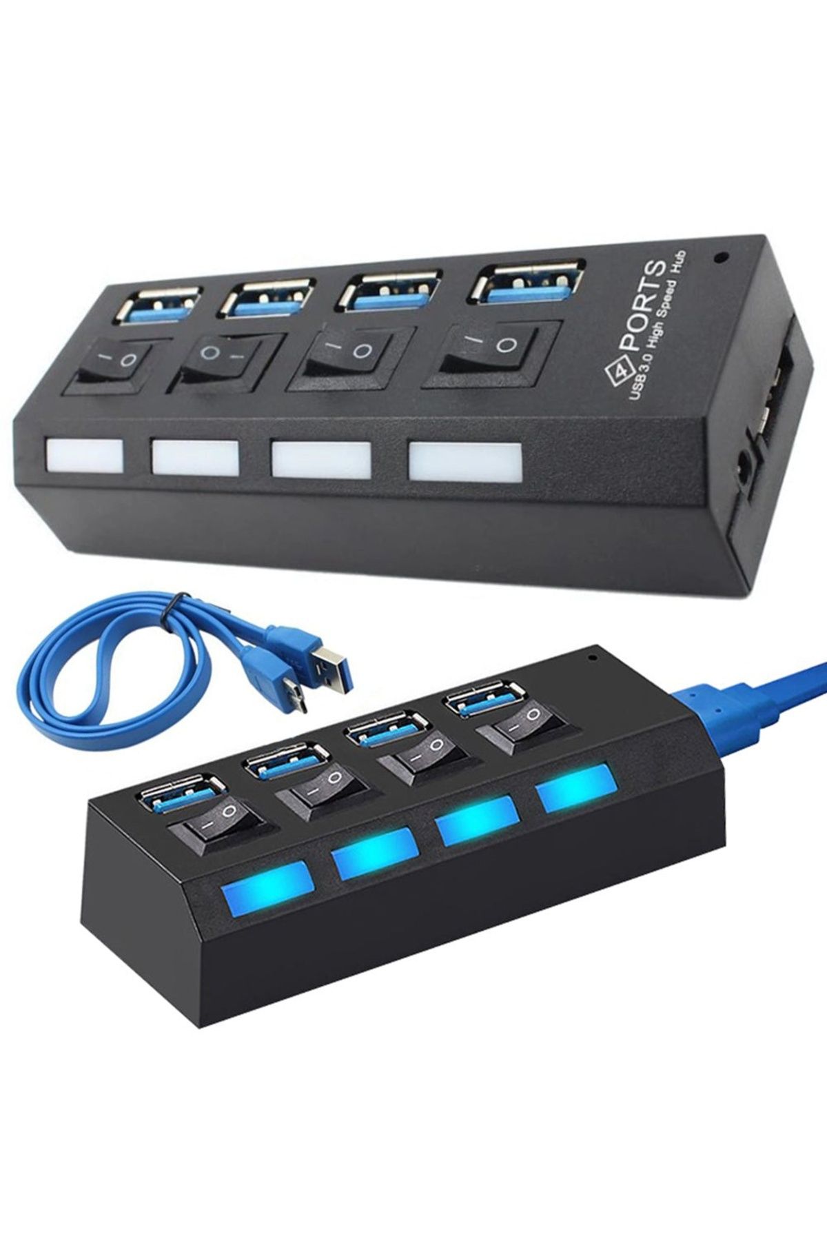 divendi-ro-USB Hub with 4 High Speed USB 3.0 Port, On/Off Button, with included power cable, black 1