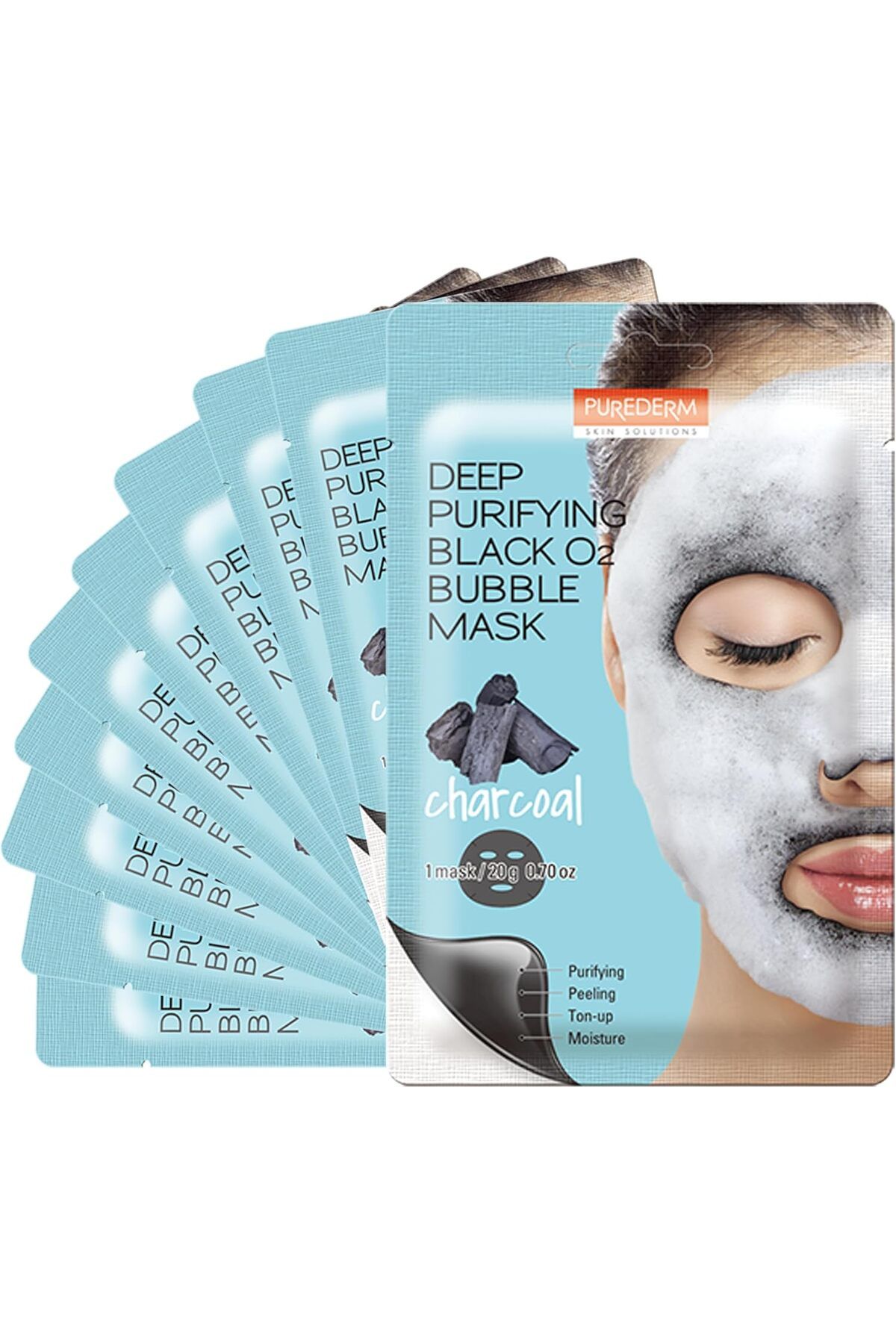 Purederm-Deep Purifying Black O2 Bubble Mask Charcoal Facial Sheets with Detoxifying and Moisturizin 1