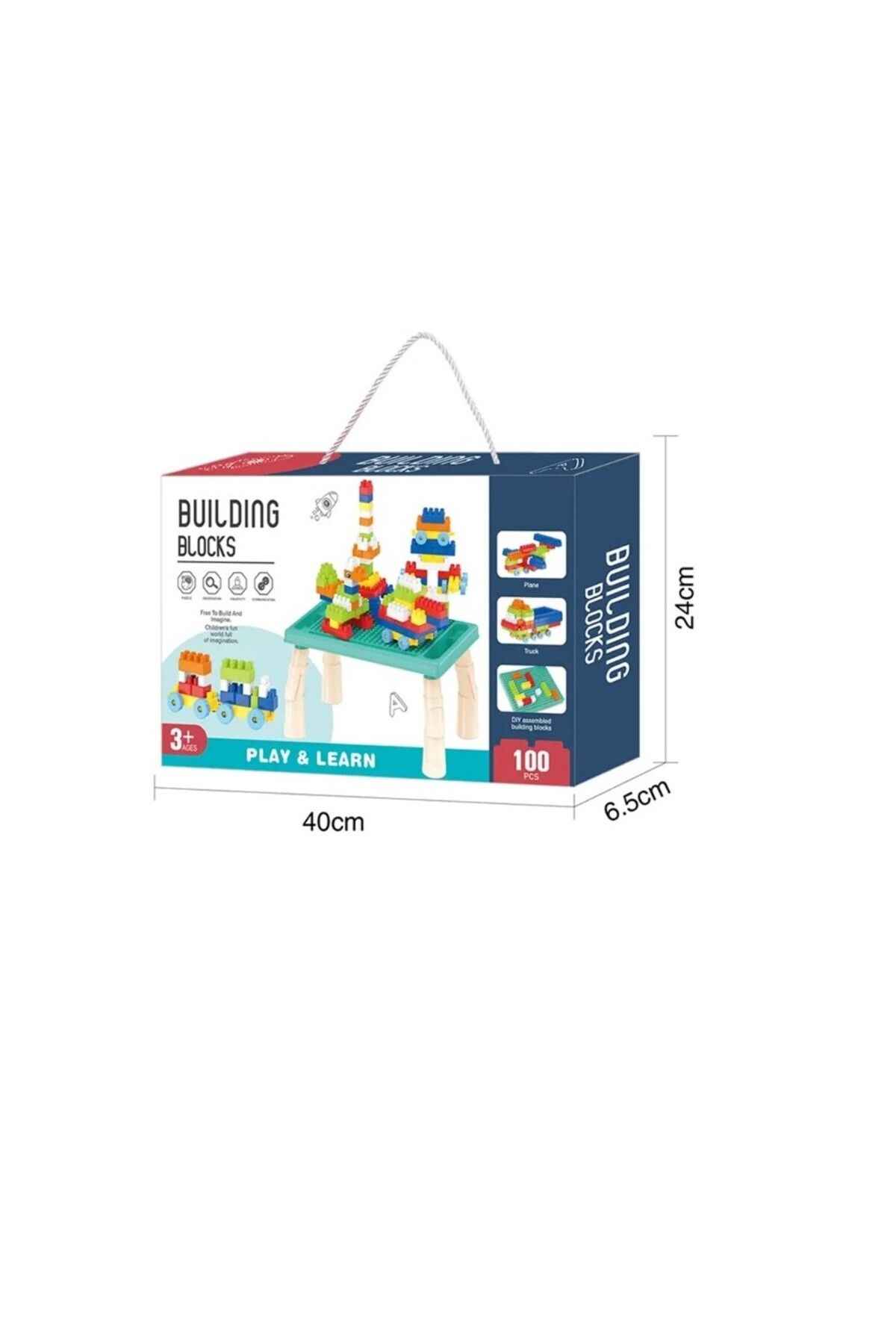 OEM-3-in-1 educational drawing and building table, with building blocks, 100 pieces, storage space 4