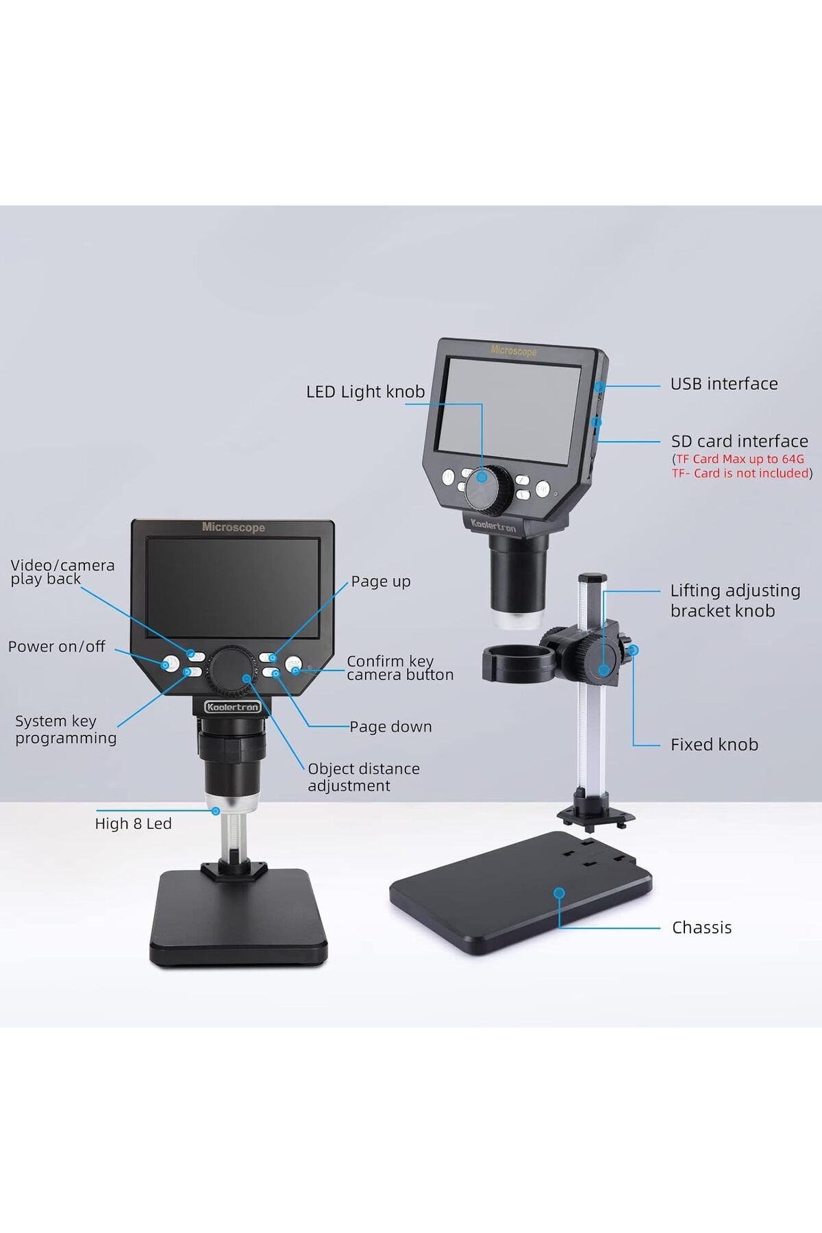 DAR-Portable Digital Microscope 4.3" LCD – 1000X, 8MP, with LED Light and Battery 2