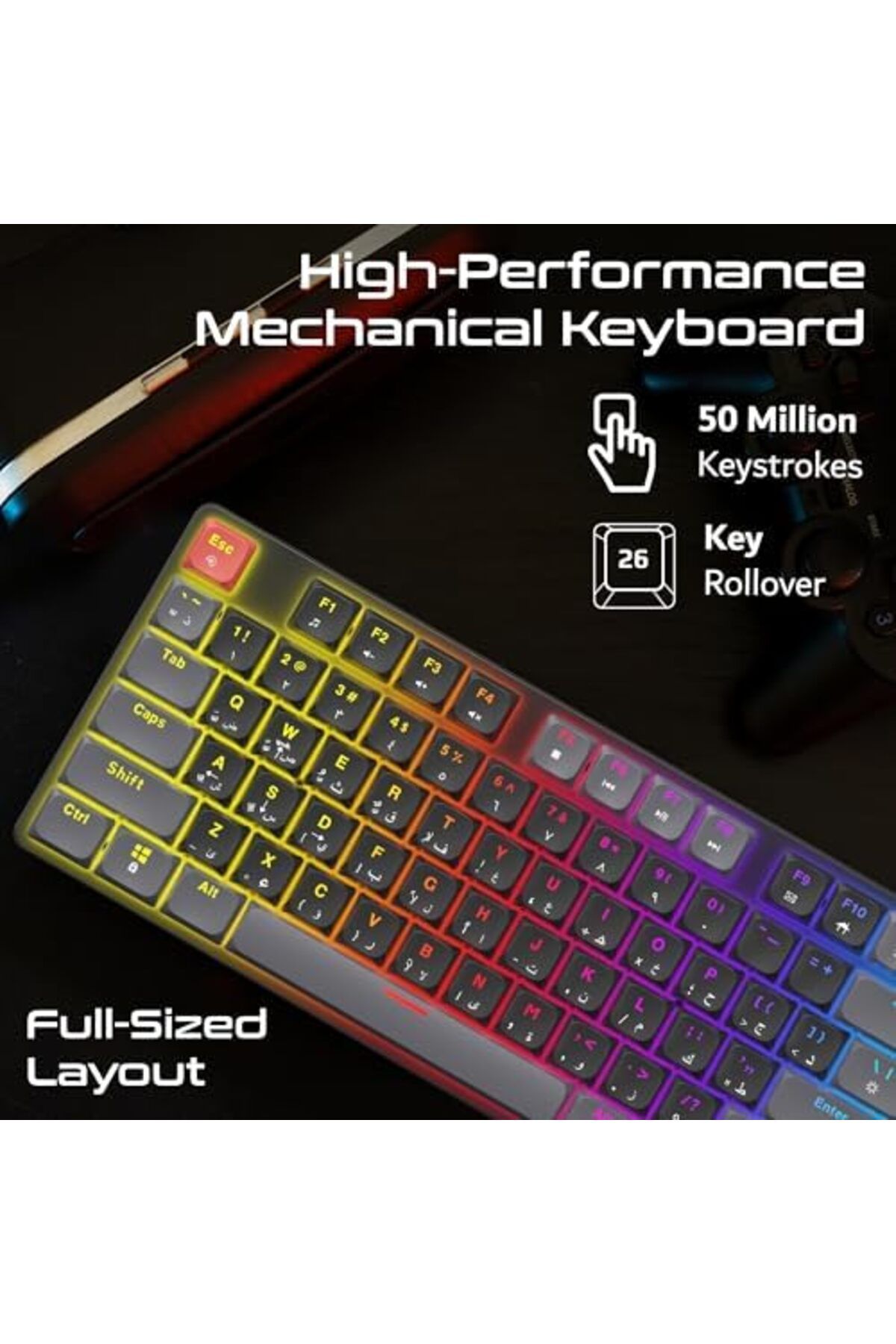 VERTUX-Full-Size Mechanical Keyboard for Gamers With 17 LED Rainbow Modes, Low-Profile Dust-Proof Ke 4