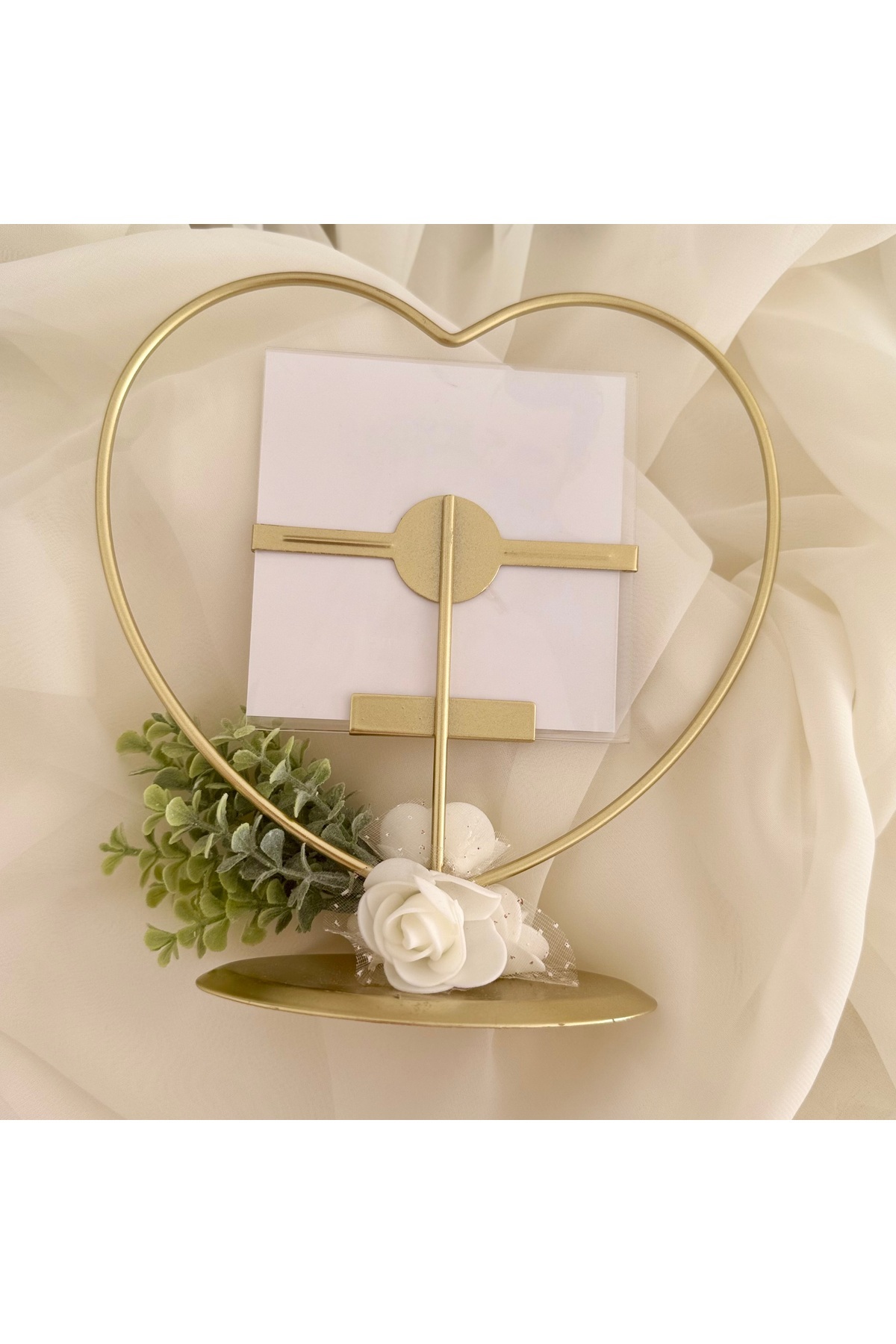 takı tutkum-Decorative Gold Heart Shape Metal Frame with White Roses Wedding Bride 4