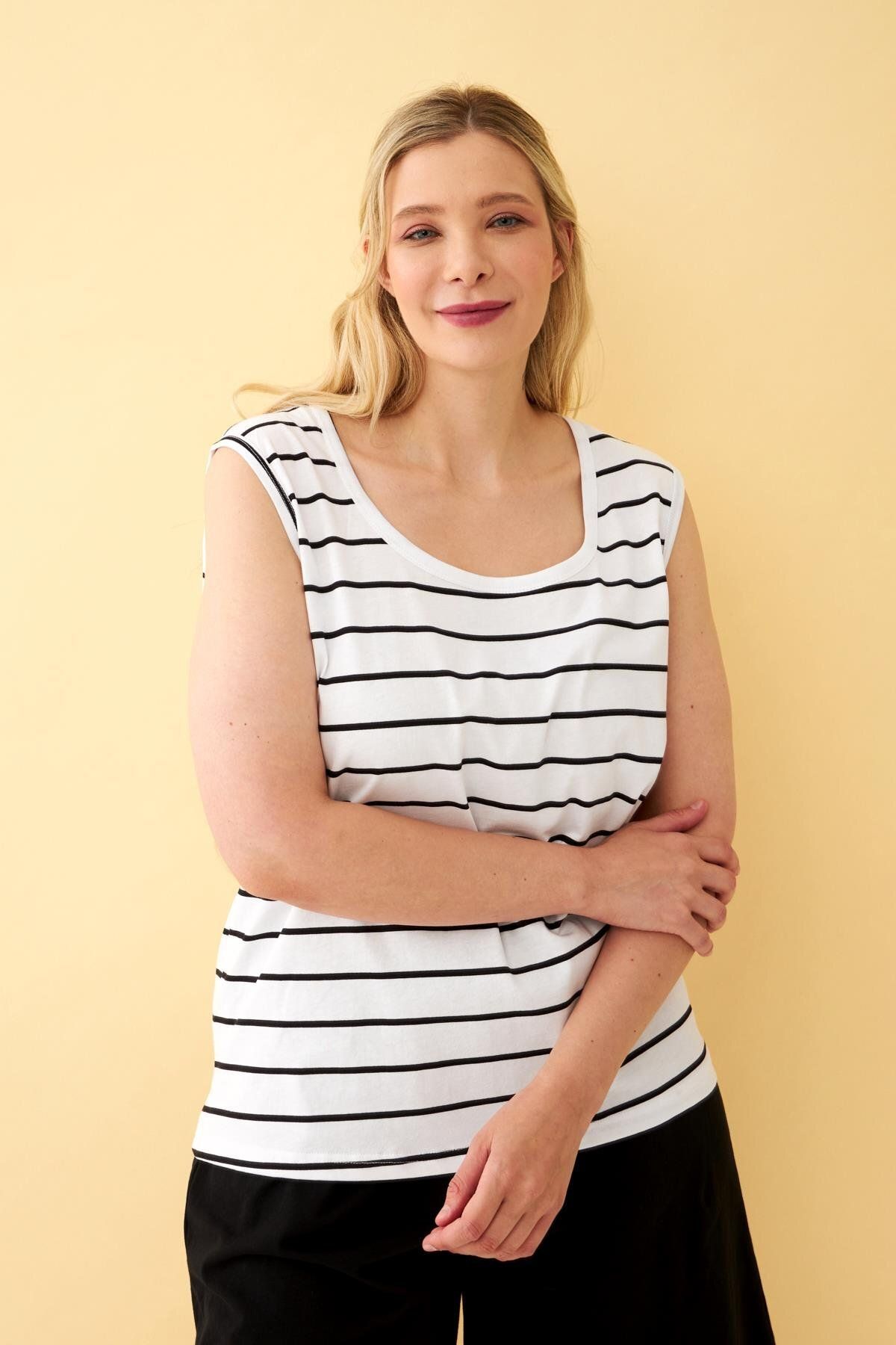 Akbeniz-Set pijamale alb de damă cu pantaloni scurți mărime mare 4
