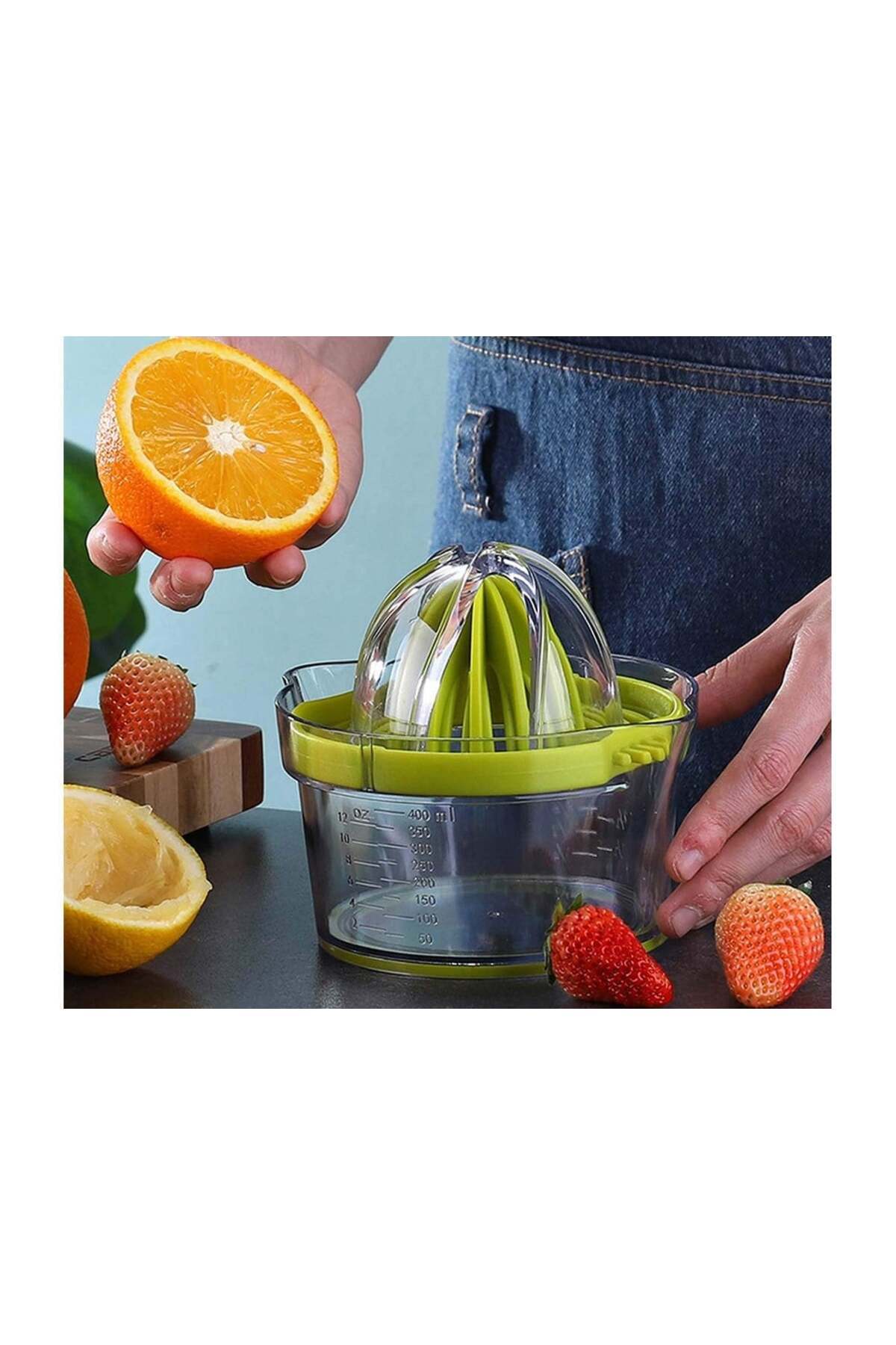 divendi-ro-Manual citrus juicer, plastic, transparent container with 400ml capacity and pit sieve, green 4