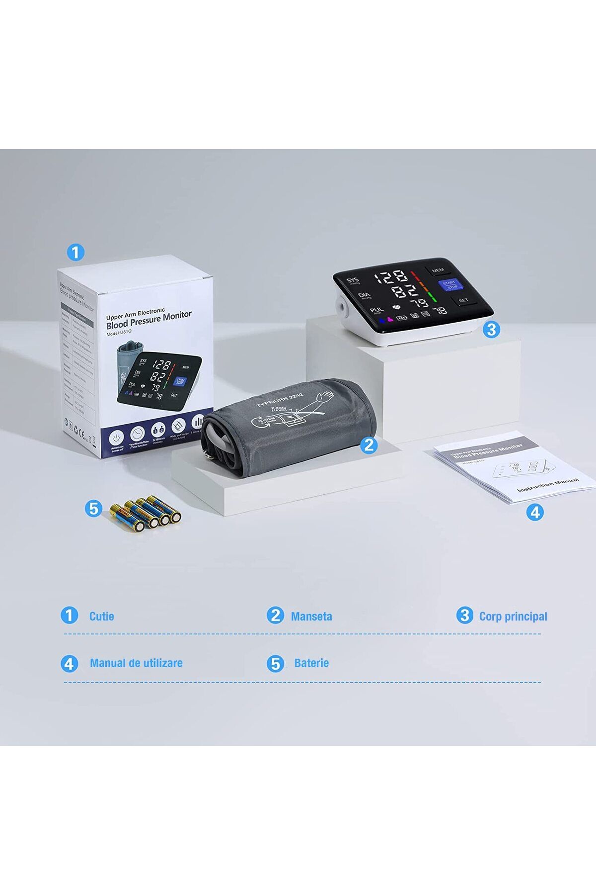 WowStep-Arm Blood Pressure Monitor, Pulse, Precision Sensor, LCD, Cuff 22-42 cm, 2 Users, Memory Function 3