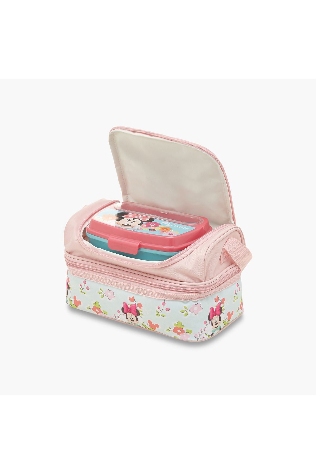 Disney-Minnie Mouse Print Double Layer Lunch Bag with Adjustable Strap and Zip Closure 7