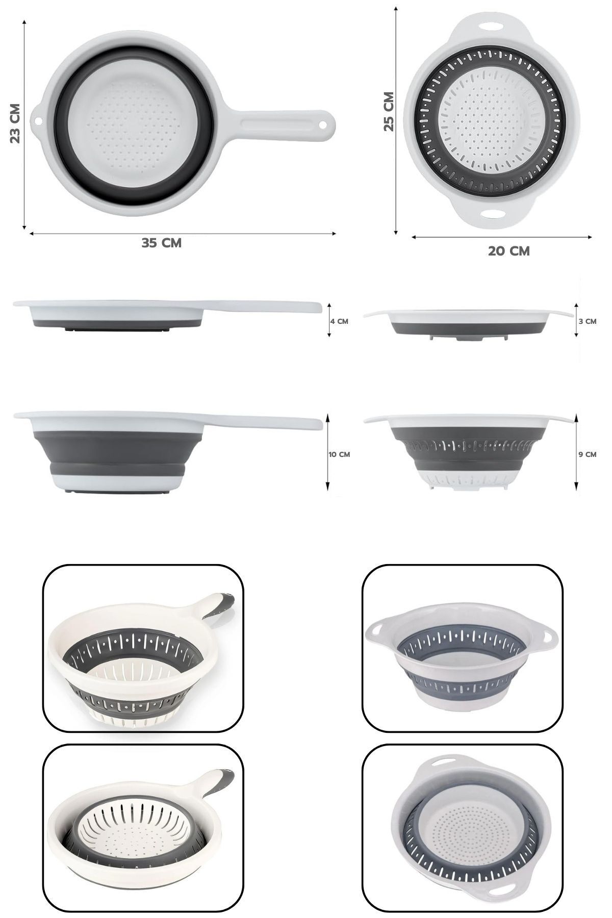 ÇARŞI HANEM-Foldable Round Strainer Set 2 Sizes Large Small Handle and No Handle Round Strainer Does Not Take up Space 1