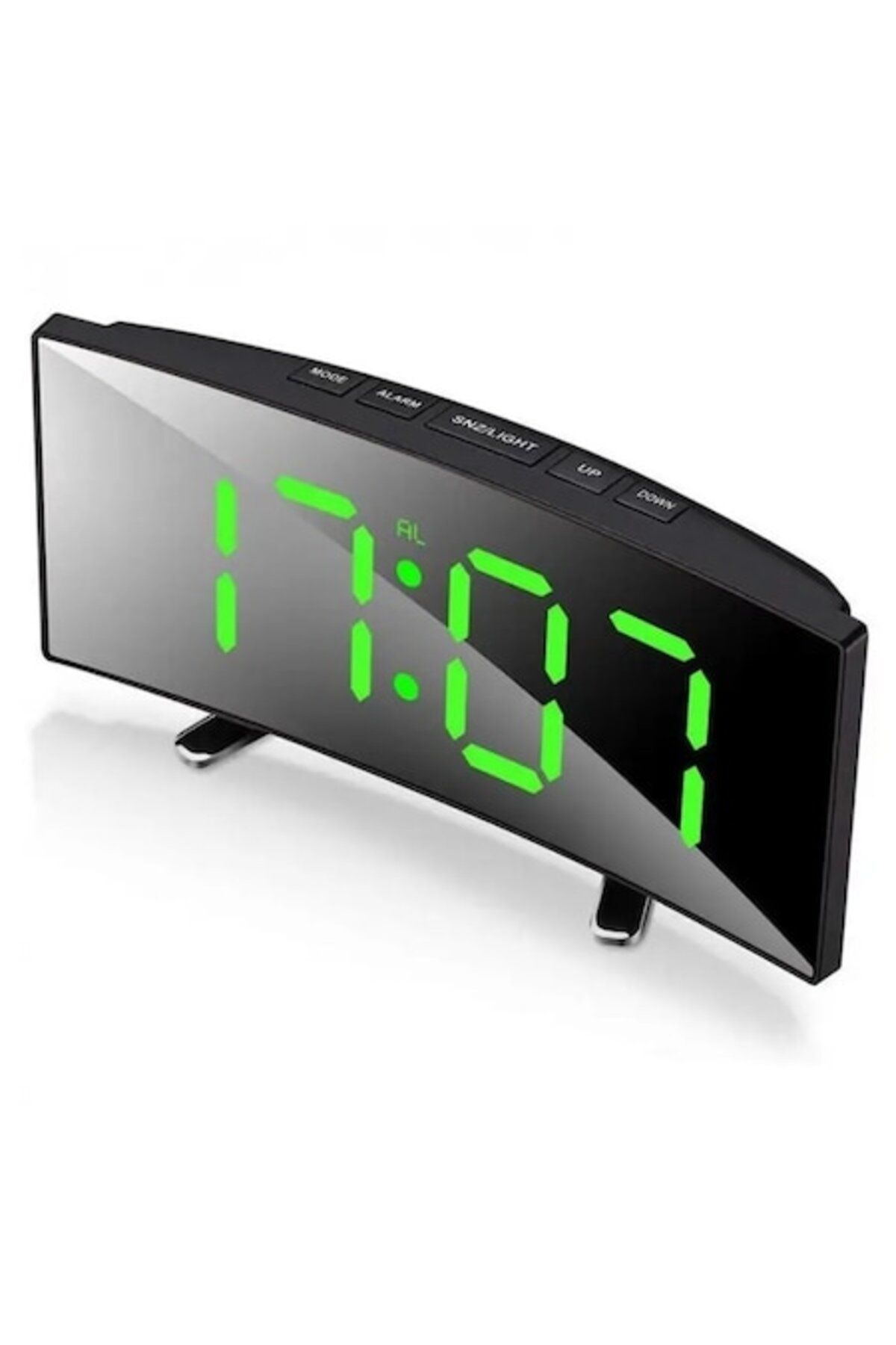 dalimag-Digital Desk Clock with Mirror Design, Curved LED Screen, Green Display, Day/Night Mode, Alarm, Blac 1