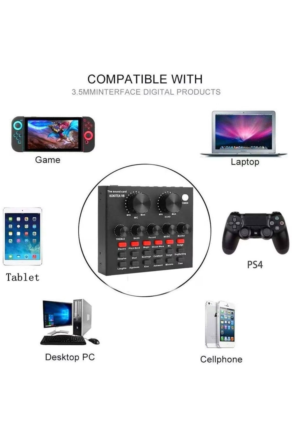 divendi-ro-V8 multifunctional sound card, with bluetooth, 12 sound effects, Micro USB, 6 modes, black 4