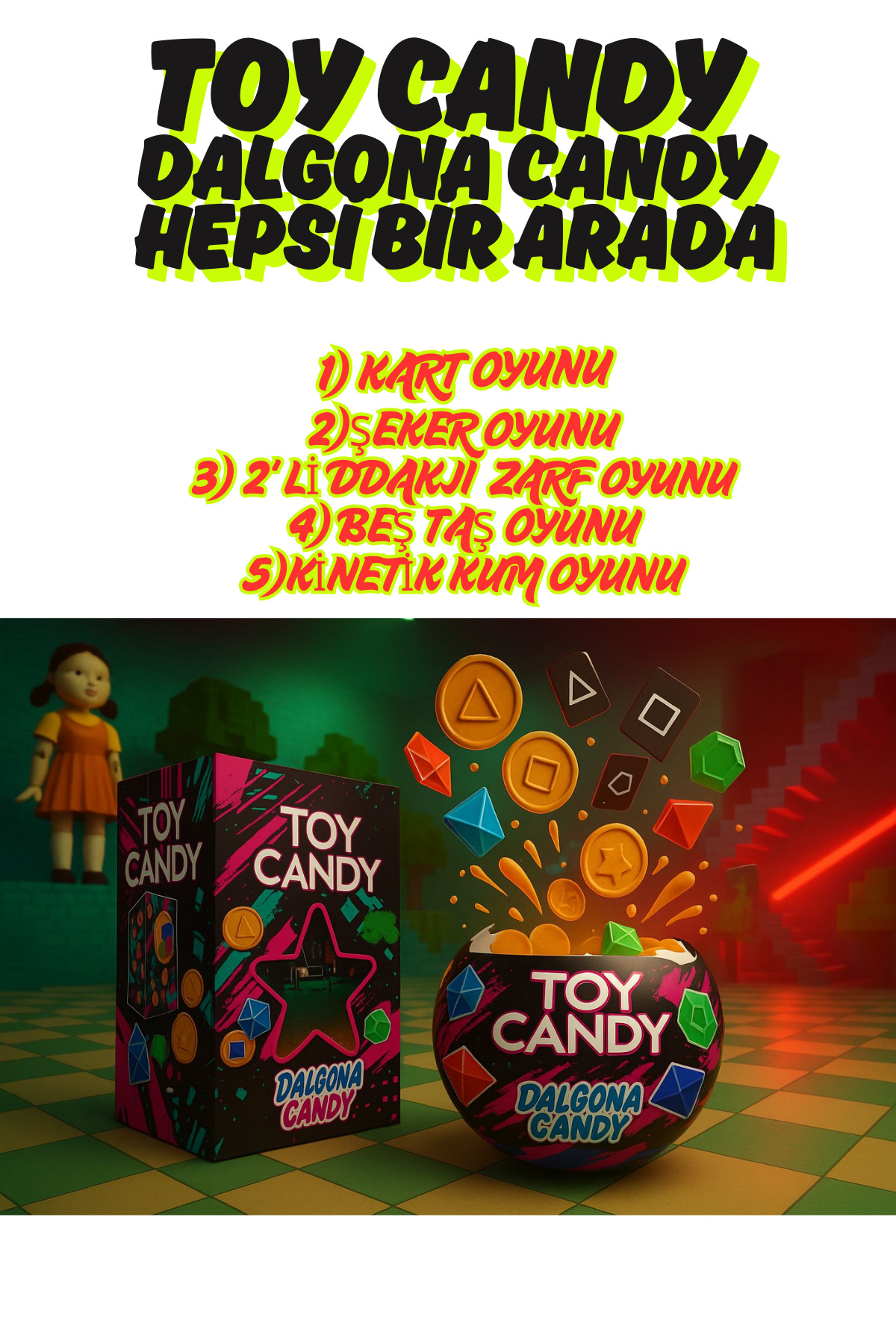 Squid Game Toy Candy Dalgona Candy Beş Sürprize Karekterler Squıd