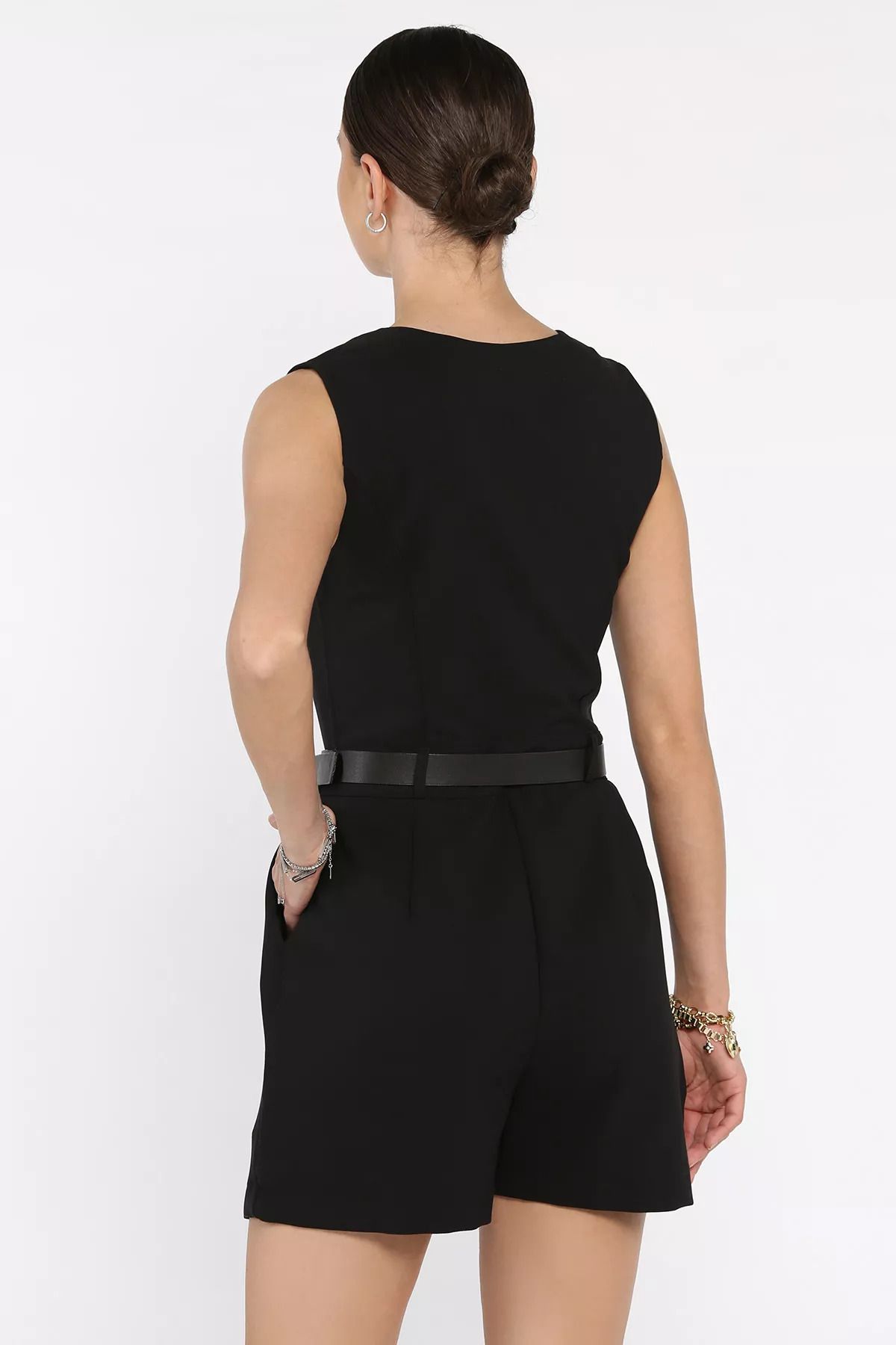 GÜLSELİ-Black Women's Belted Jumpsuit 3