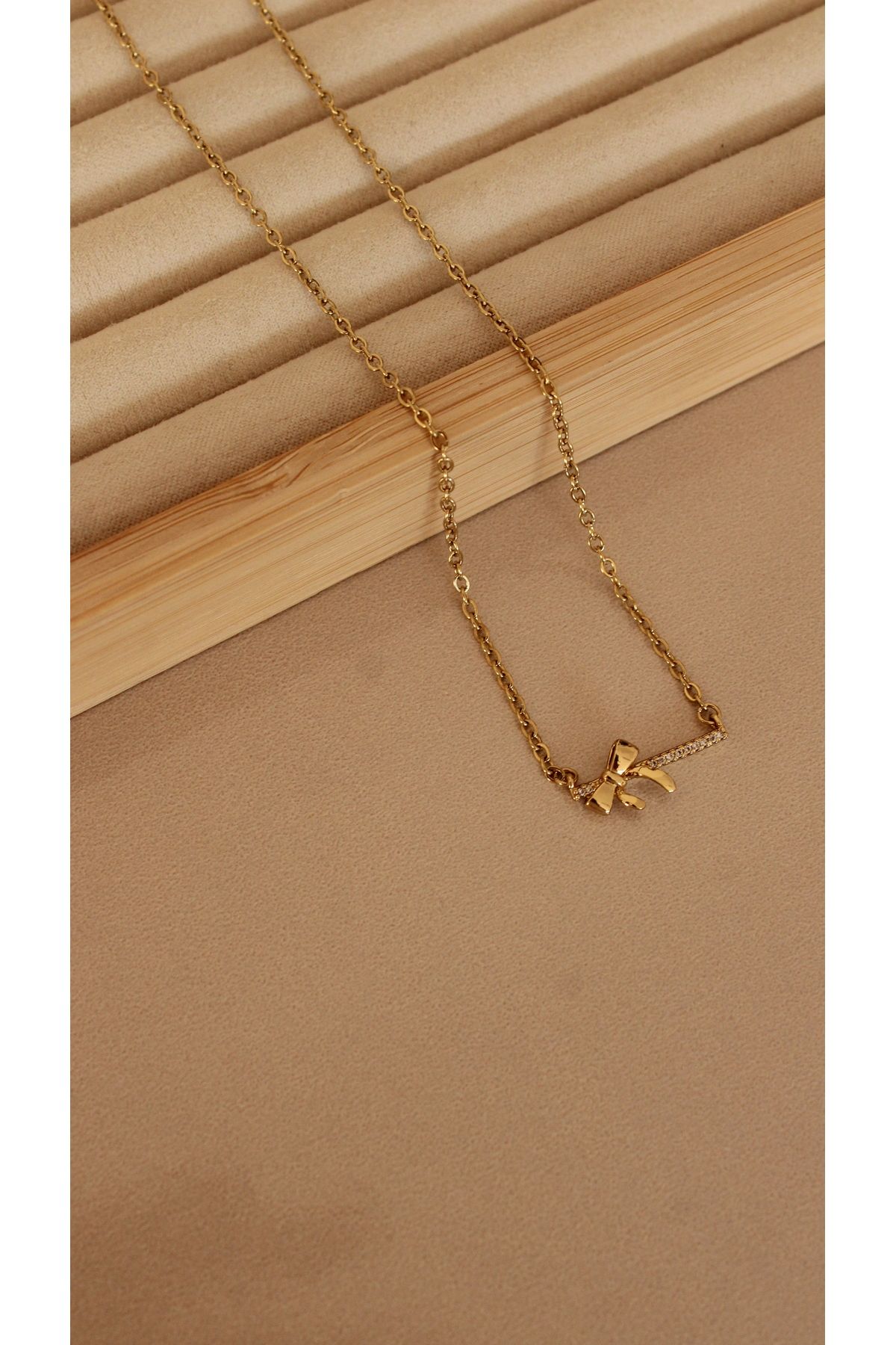 Tişt Accessory-Xuping Gold Plated Zircon Stone Bow Model Necklace - Does Not Blacken 3