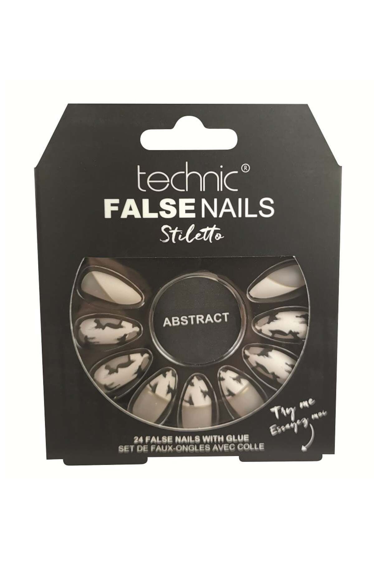 TECHNIC-Set of 24 False Nails with glue included False Nails, Stiletto, Abstract 1