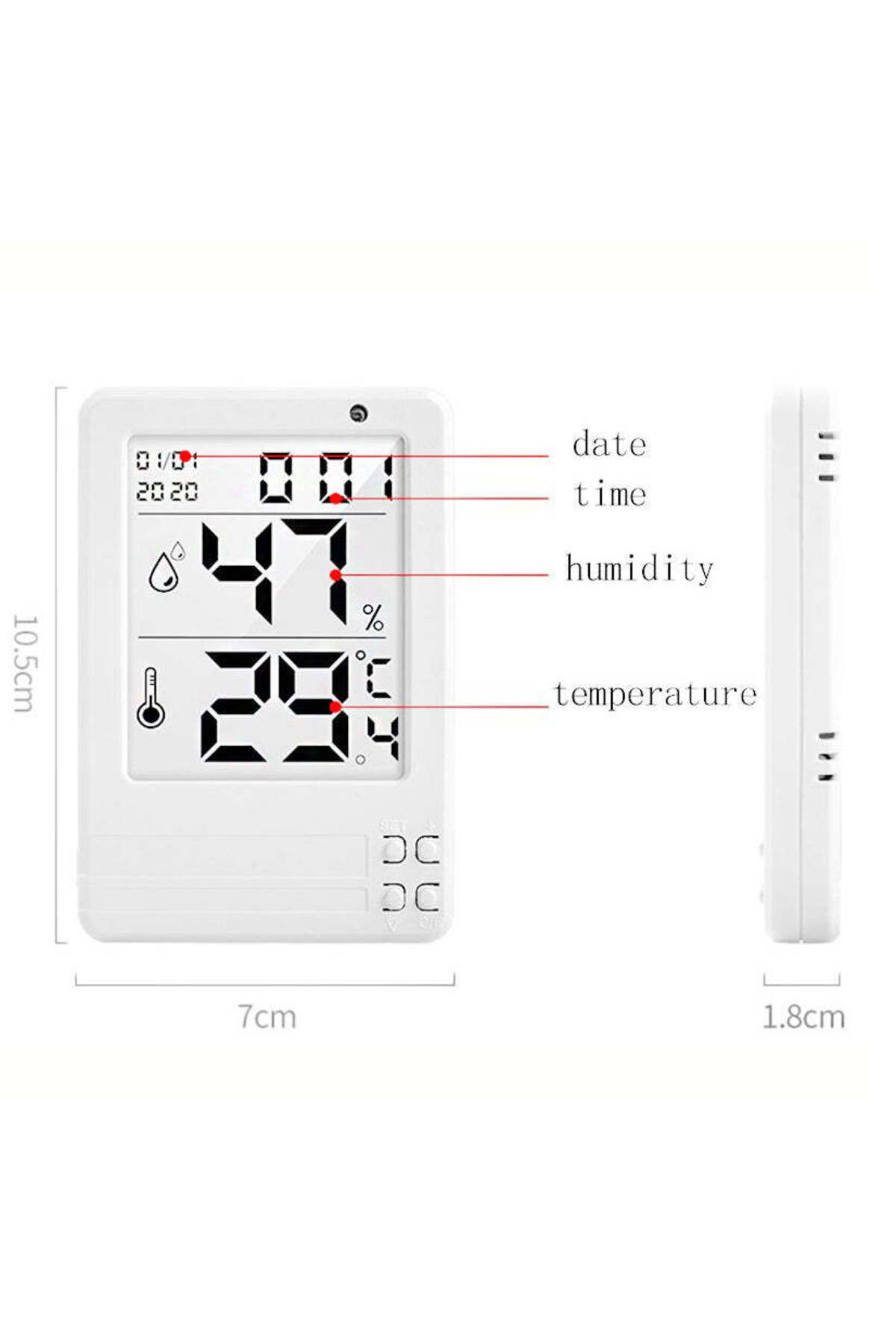SOLLUXE-Hygrometer and digital room thermometer with clock and date display, 3.2" illuminated LCD display, 3 2