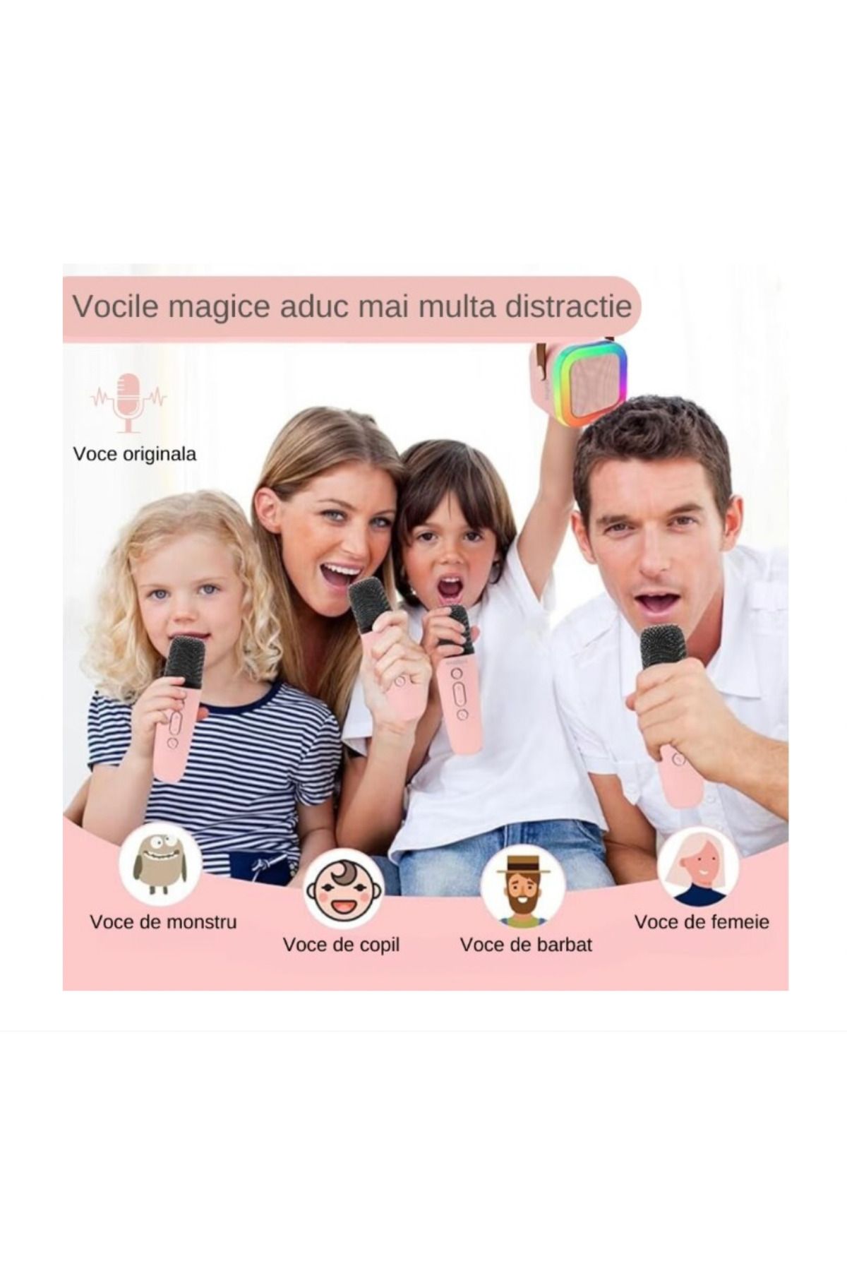 Razo-Mini Karaoke Set with Bluetooth Speaker and 2 Wireless Microphones, Multi-Functional, Magic Effects 5