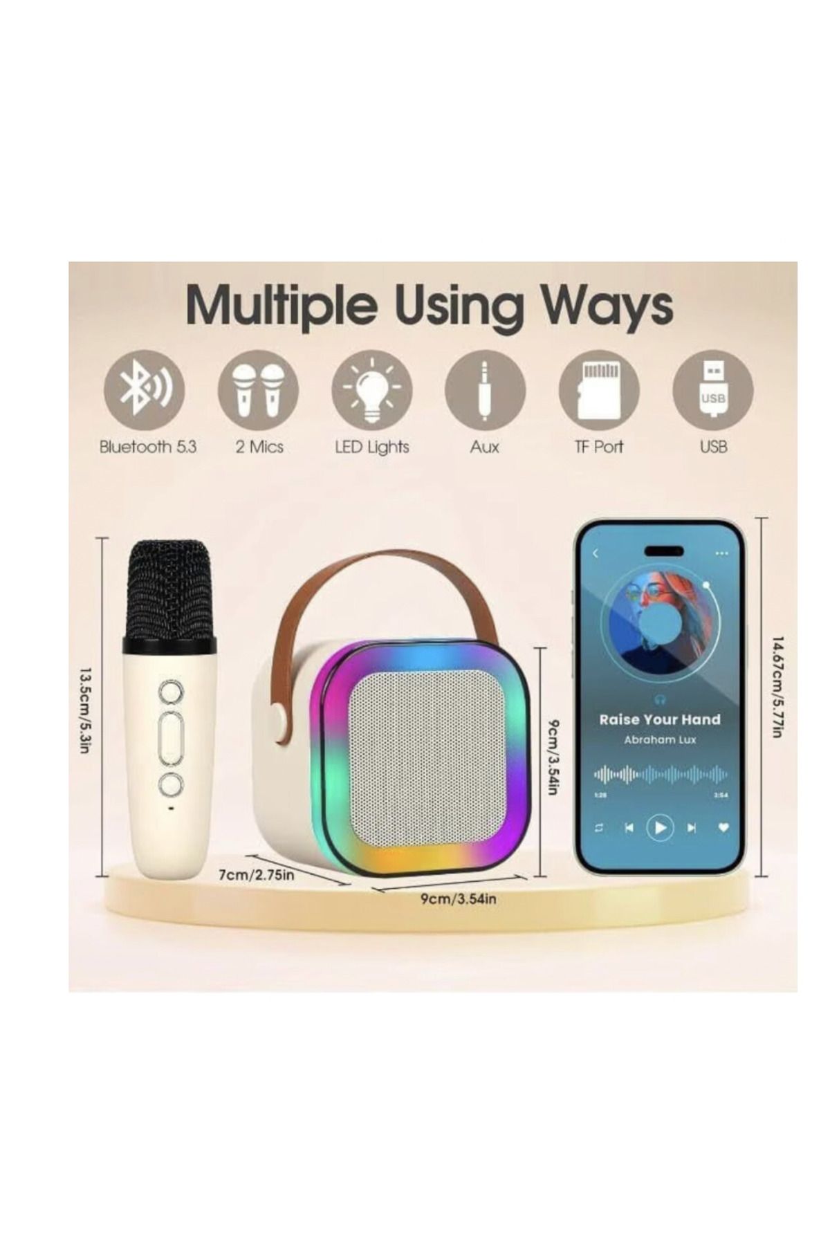 Razo-Mini Karaoke Set with Bluetooth Speaker and 2 Wireless Microphones, Multi-Functional, Magic Effects 3